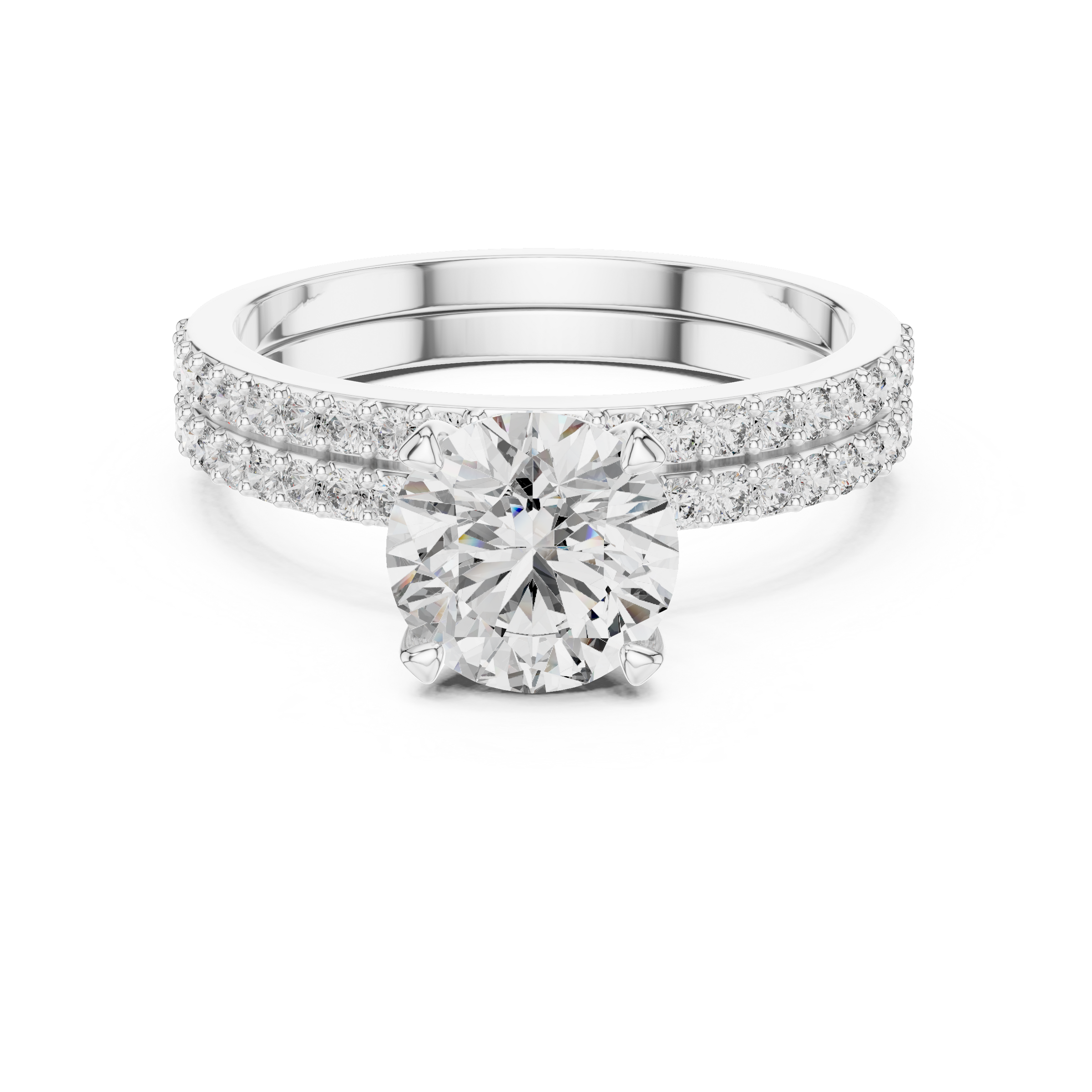 1–3 Carat Round Cut Lab-Grown Diamond Solitaire Engagement Ring with Pave Band & Half Eternity Band in 18K Gold