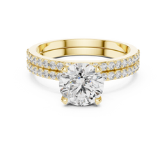 1–3 Carat Round Cut Lab-Grown Diamond Solitaire Engagement Ring with Pave Band & Half Eternity Band in 18K Gold