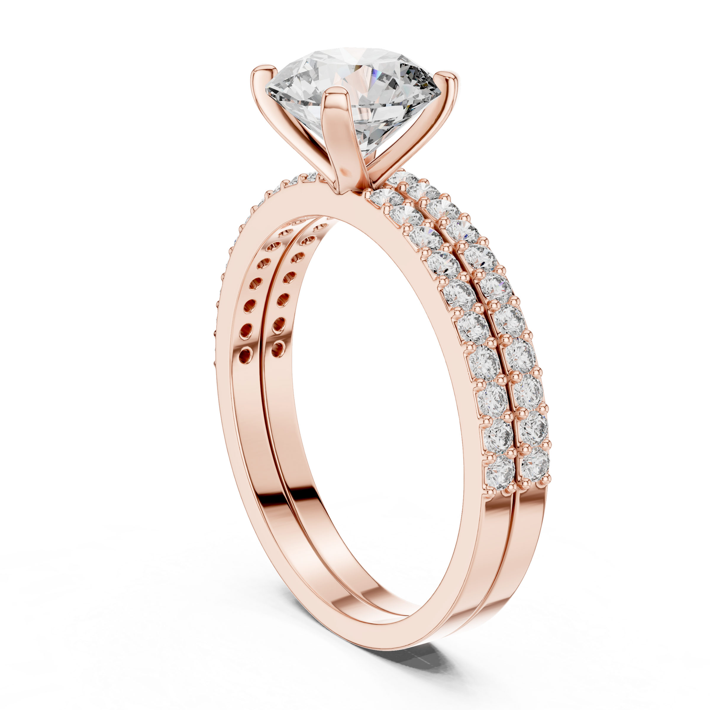 1–3 Carat Round Cut Lab-Grown Diamond Solitaire Engagement Ring with Pave Band & Half Eternity Band in 18K Gold
