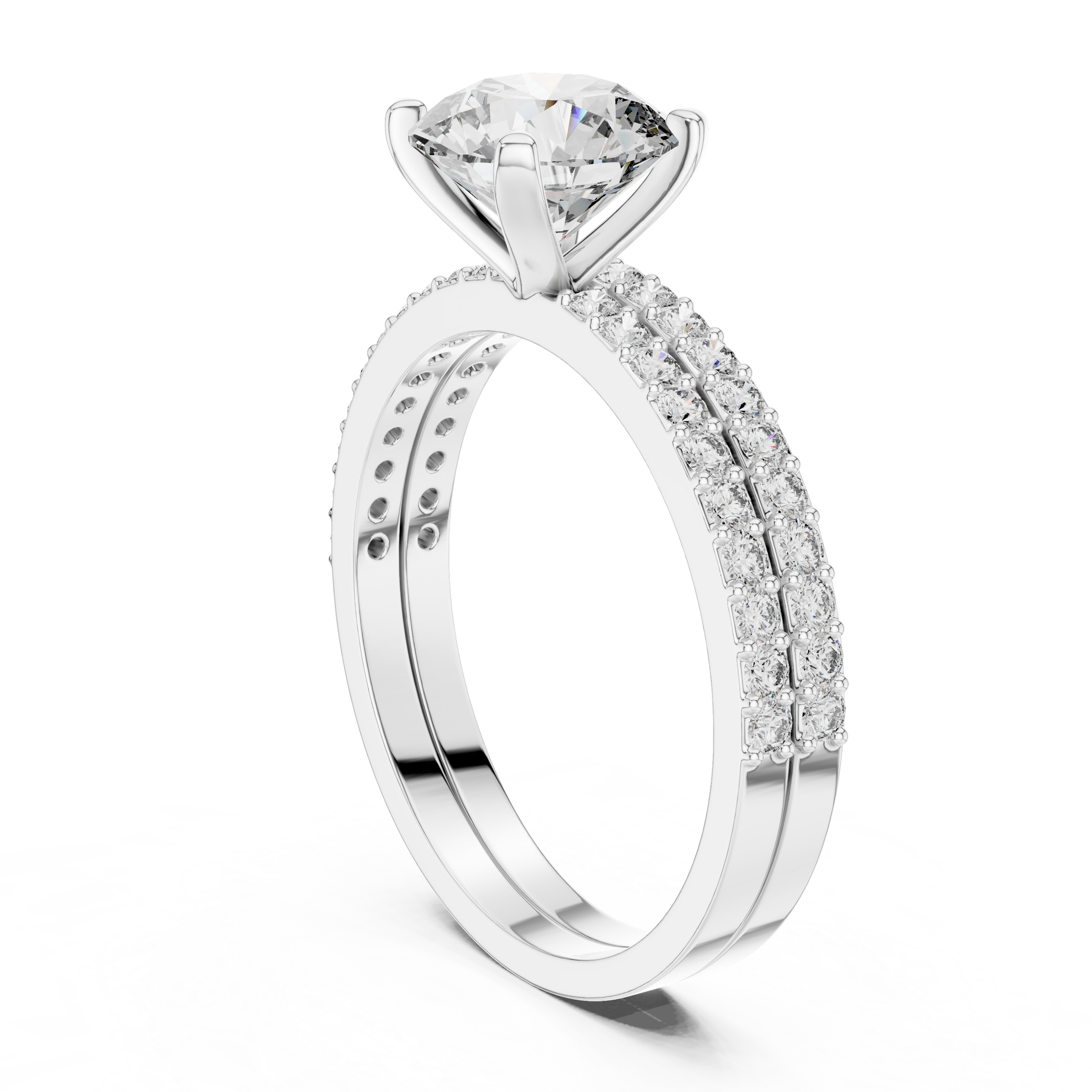 1–3 Carat Round Cut Lab-Grown Diamond Solitaire Engagement Ring with Pave Band & Half Eternity Band in 18K Gold