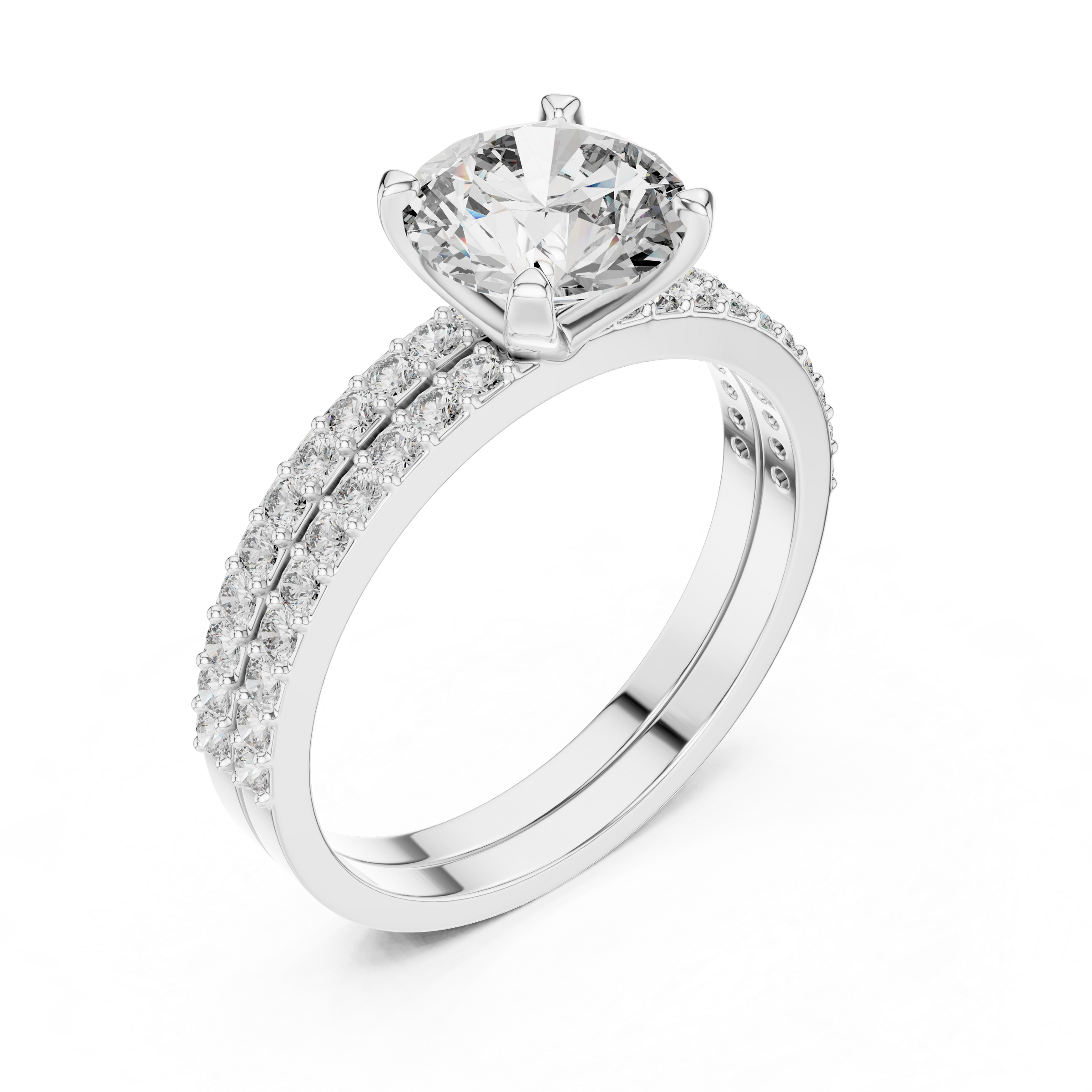 1–3 Carat Round Cut Lab-Grown Diamond Solitaire Engagement Ring with Pave Band & Half Eternity Band in 18K Gold