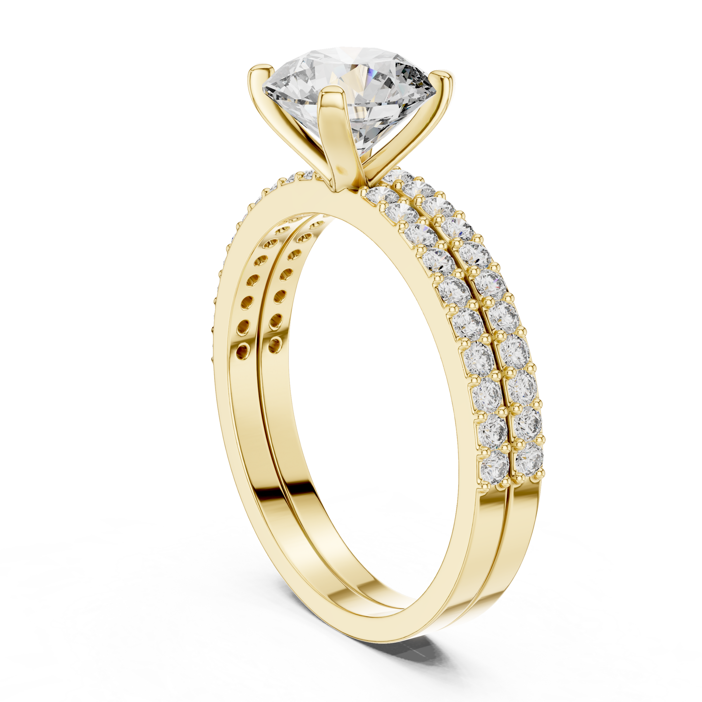 1–3 Carat Round Cut Lab-Grown Diamond Solitaire Engagement Ring with Pave Band & Half Eternity Band in 18K Gold