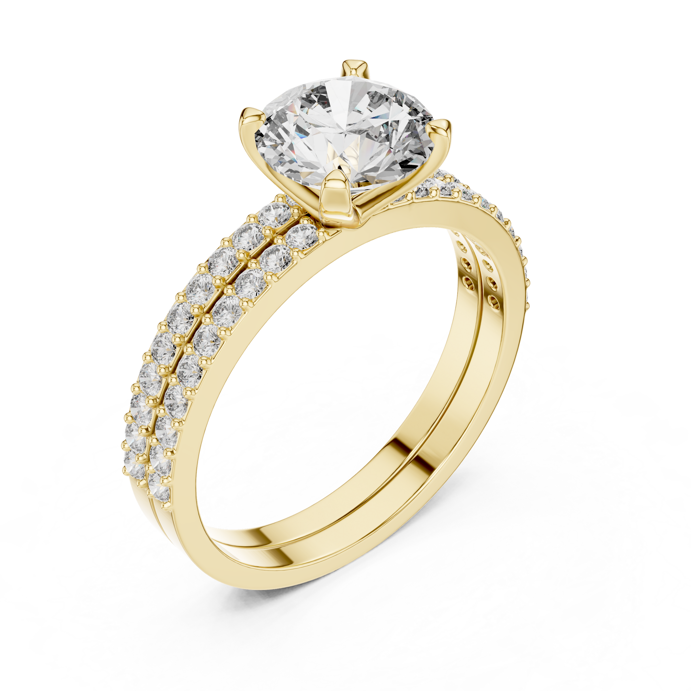 1–3 Carat Round Cut Lab-Grown Diamond Solitaire Engagement Ring with Pave Band & Half Eternity Band in 18K Gold