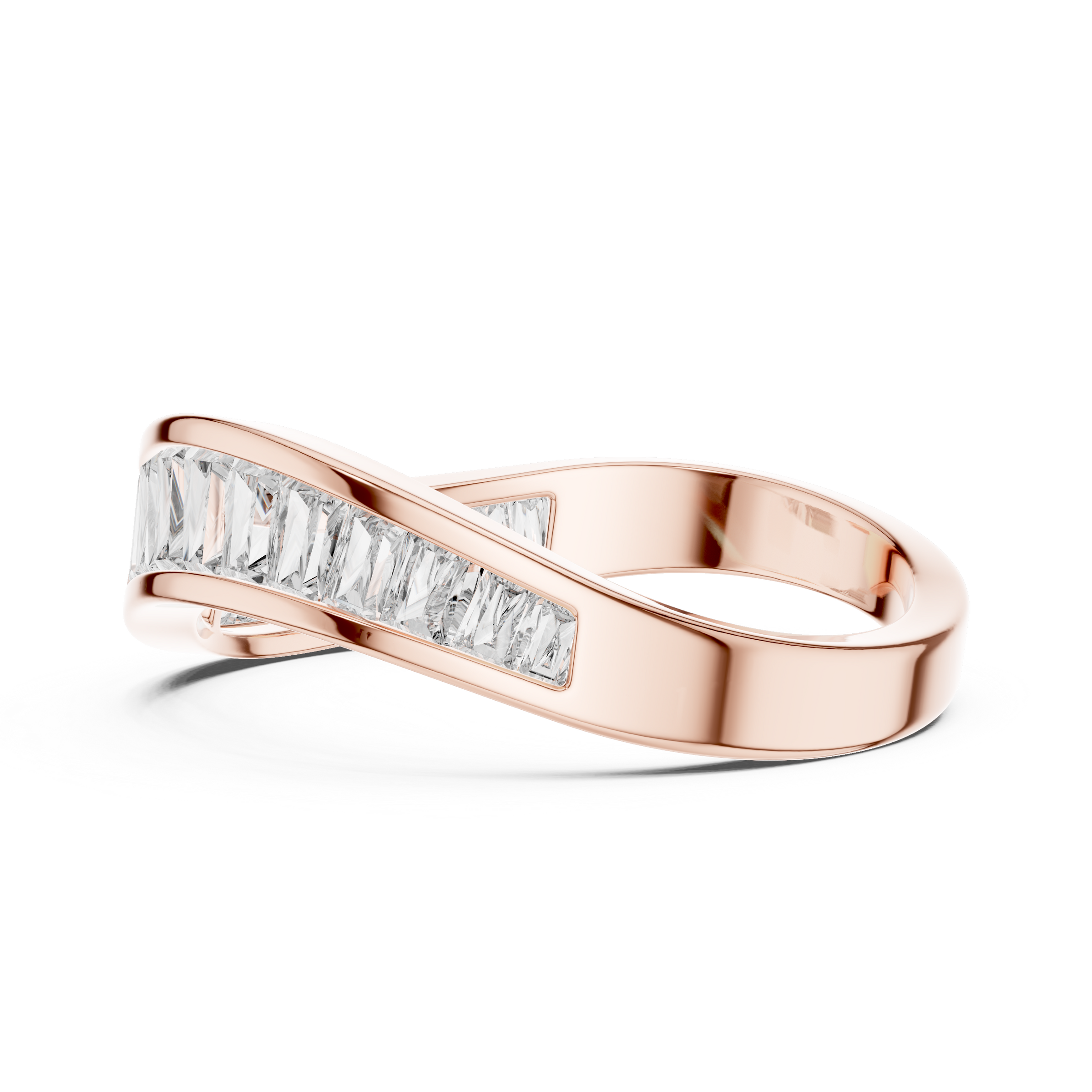 0.90 Carat Half Eternity Tapered Baguette Lab-Grown Diamond Ring with Channel Setting Wave Band in 18K Gold