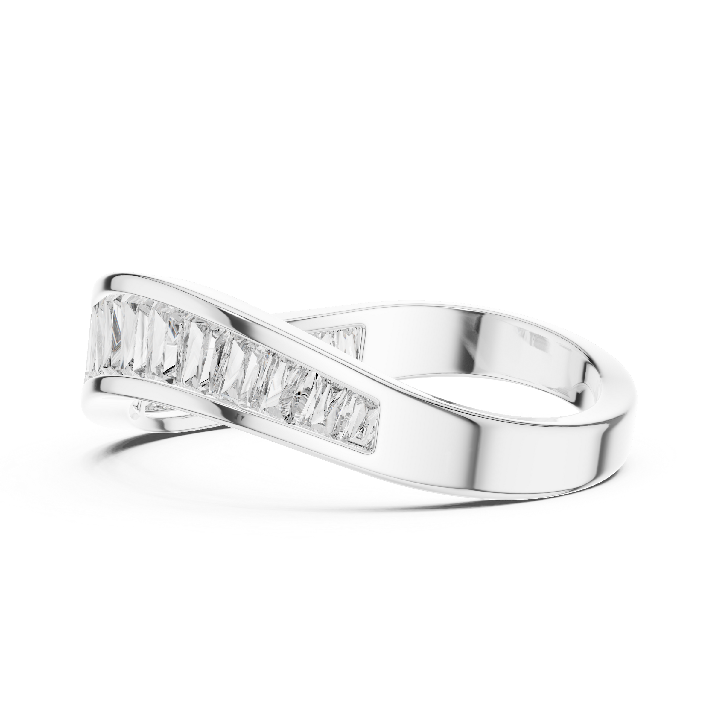 0.90 Carat Half Eternity Tapered Baguette Lab-Grown Diamond Ring with Channel Setting Wave Band in 18K Gold