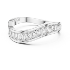 0.90 Carat Half Eternity Tapered Baguette Lab-Grown Diamond Ring with Channel Setting Wave Band in 18K Gold