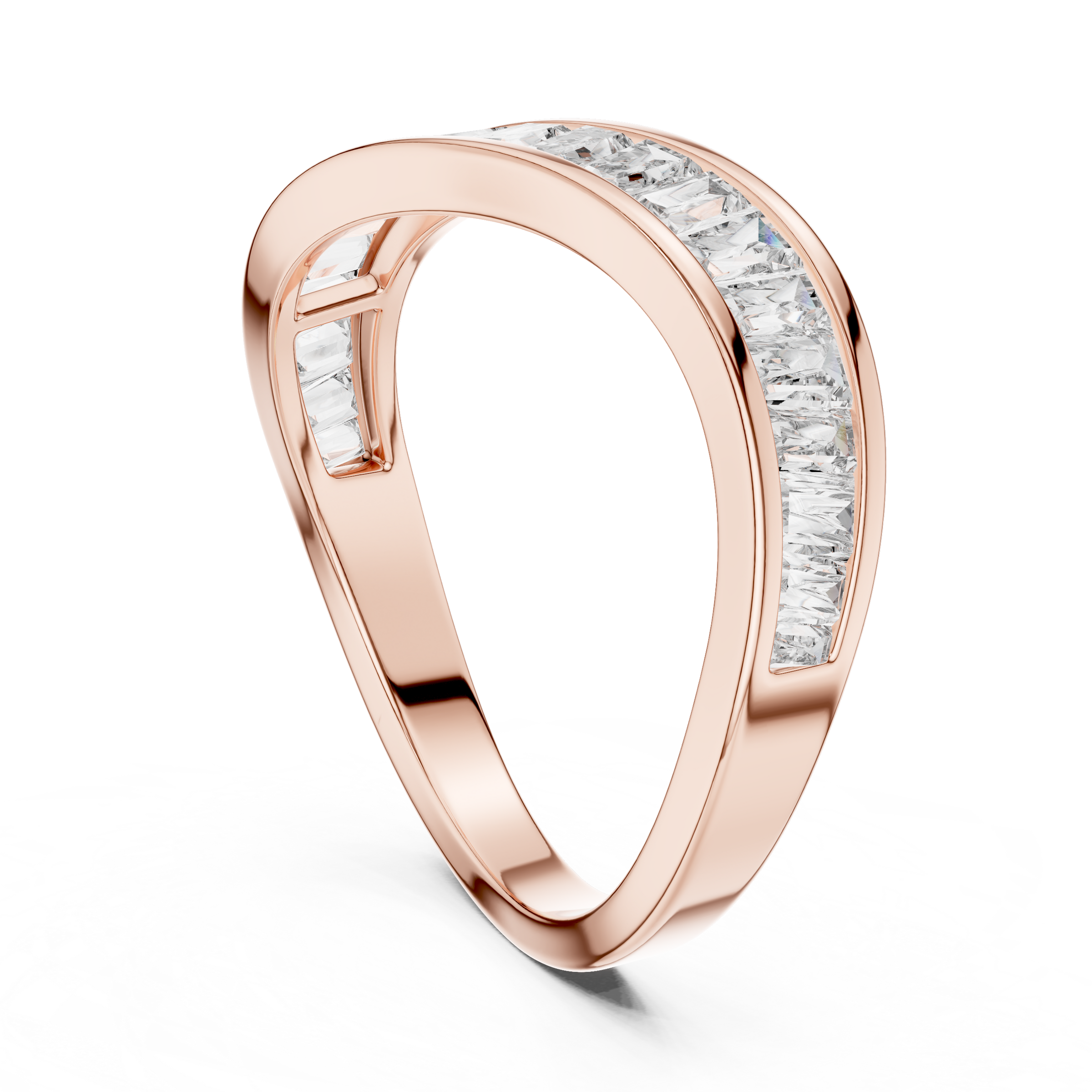 0.90 Carat Half Eternity Tapered Baguette Lab-Grown Diamond Ring with Channel Setting Wave Band in 18K Gold