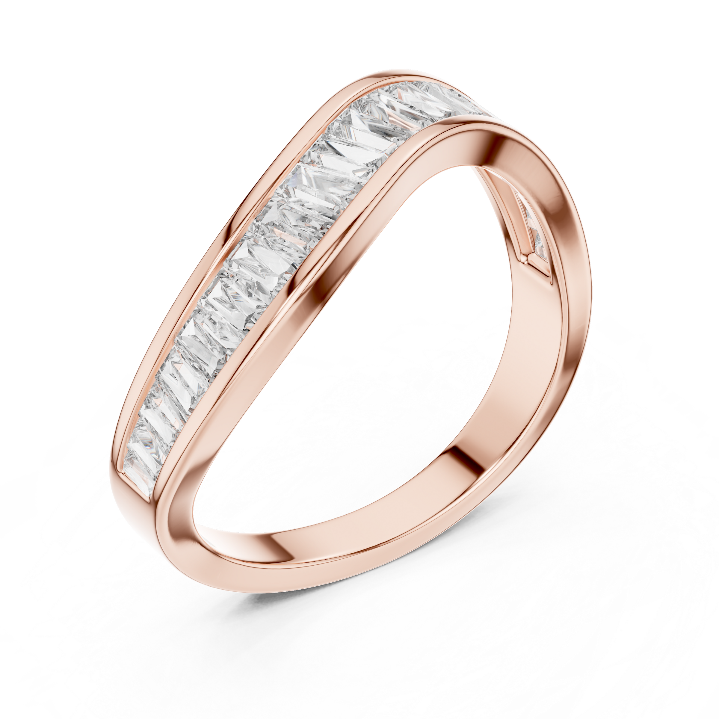 0.90 Carat Half Eternity Tapered Baguette Lab-Grown Diamond Ring with Channel Setting Wave Band in 18K Gold