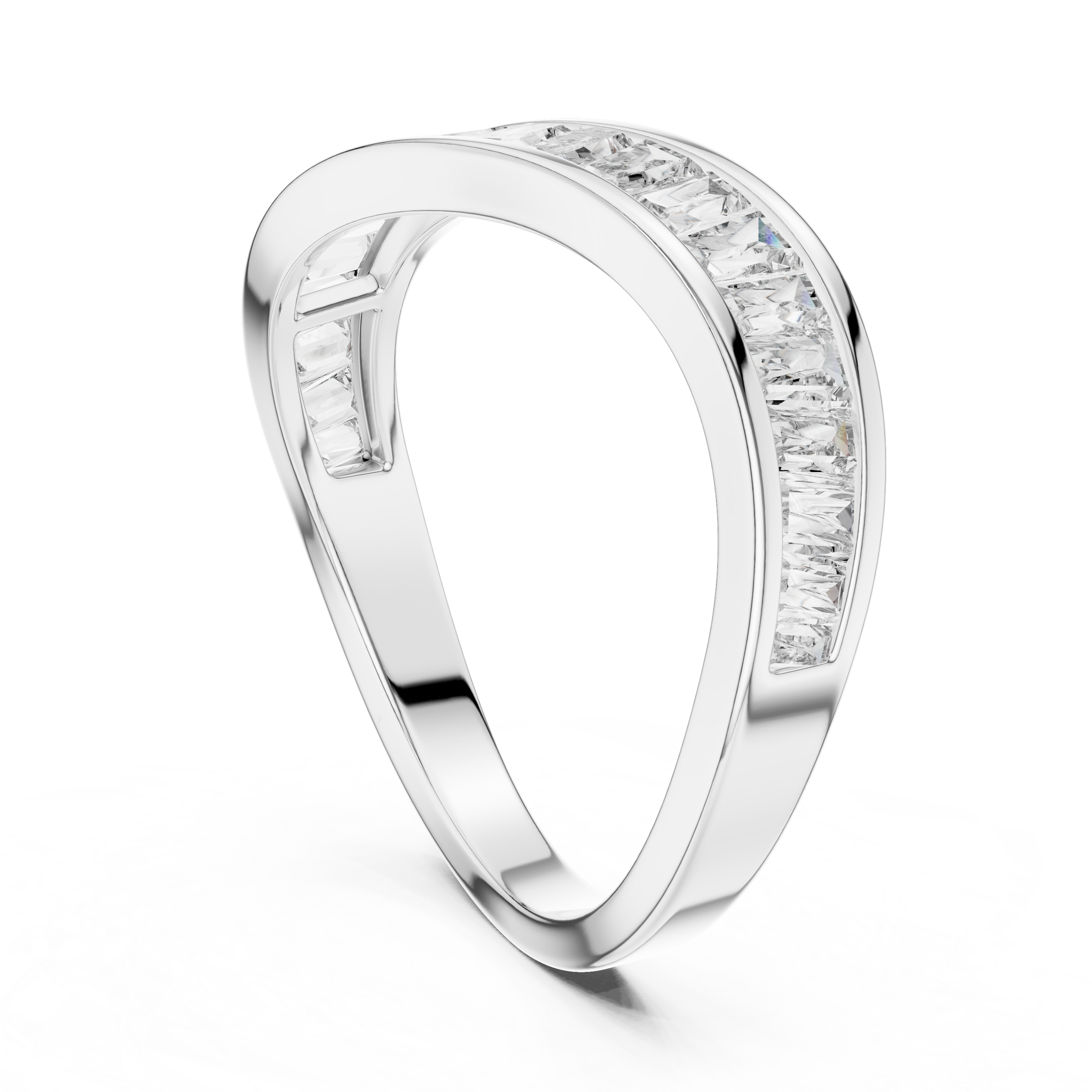 0.90 Carat Half Eternity Tapered Baguette Lab-Grown Diamond Ring with Channel Setting Wave Band in 18K Gold