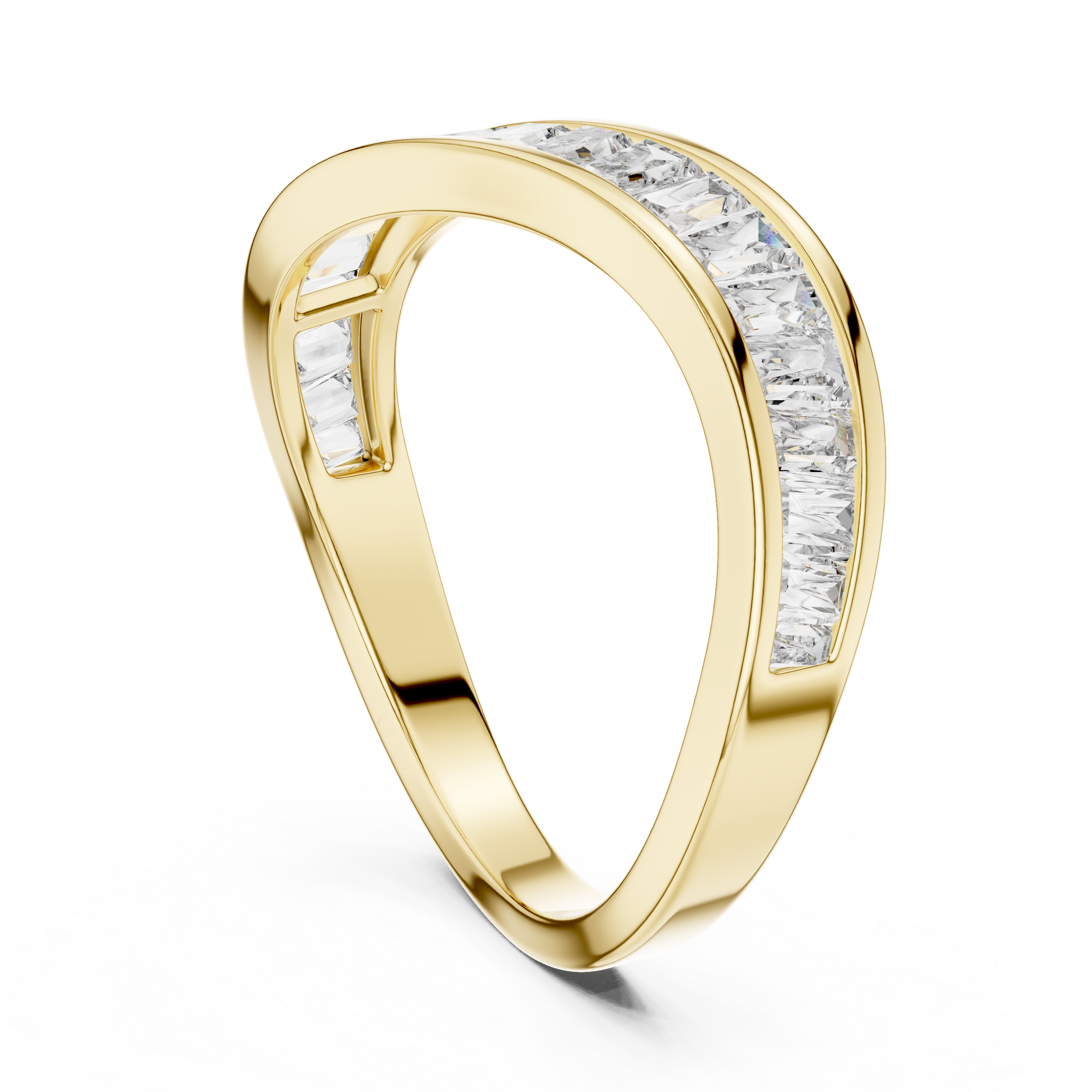 0.90 Carat Half Eternity Tapered Baguette Lab-Grown Diamond Ring with Channel Setting Wave Band in 18K Gold