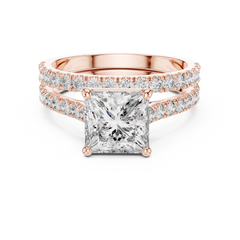 1–3 Carat Princess Cut Lab-Grown Diamond Solitaire Engagement Ring with Pave Band & Half Eternity Band in 18K Gold