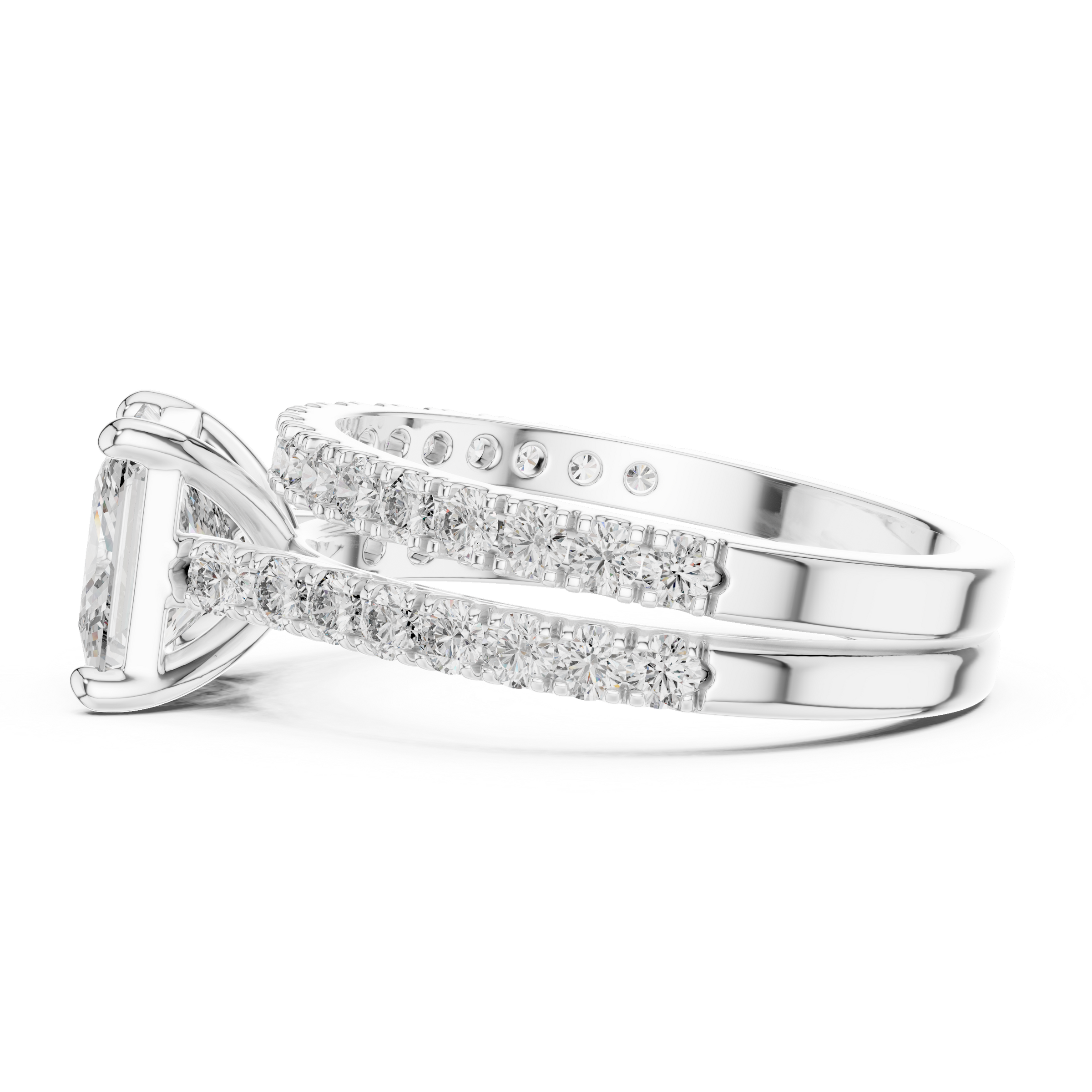 1–3 Carat Princess Cut Lab-Grown Diamond Solitaire Engagement Ring with Pave Band & Half Eternity Band in 18K Gold