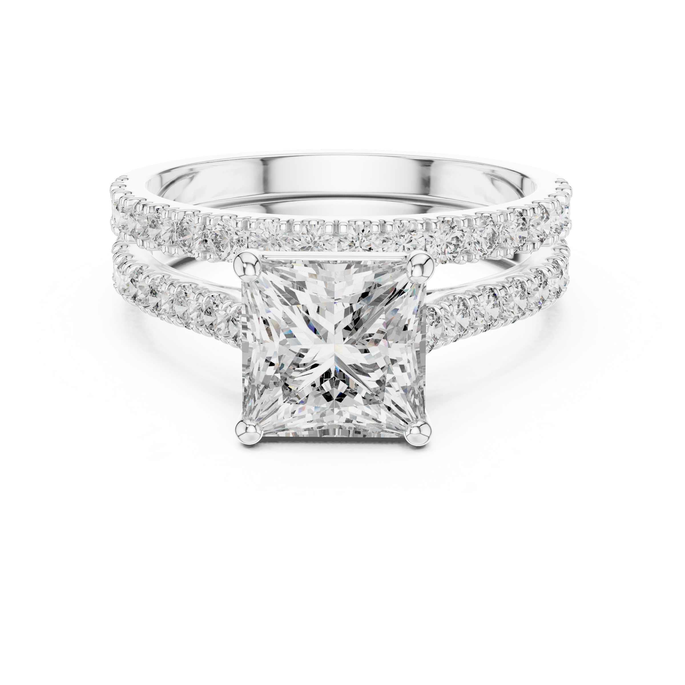 1–3 Carat Princess Cut Lab-Grown Diamond Solitaire Engagement Ring with Pave Band & Half Eternity Band in 18K Gold