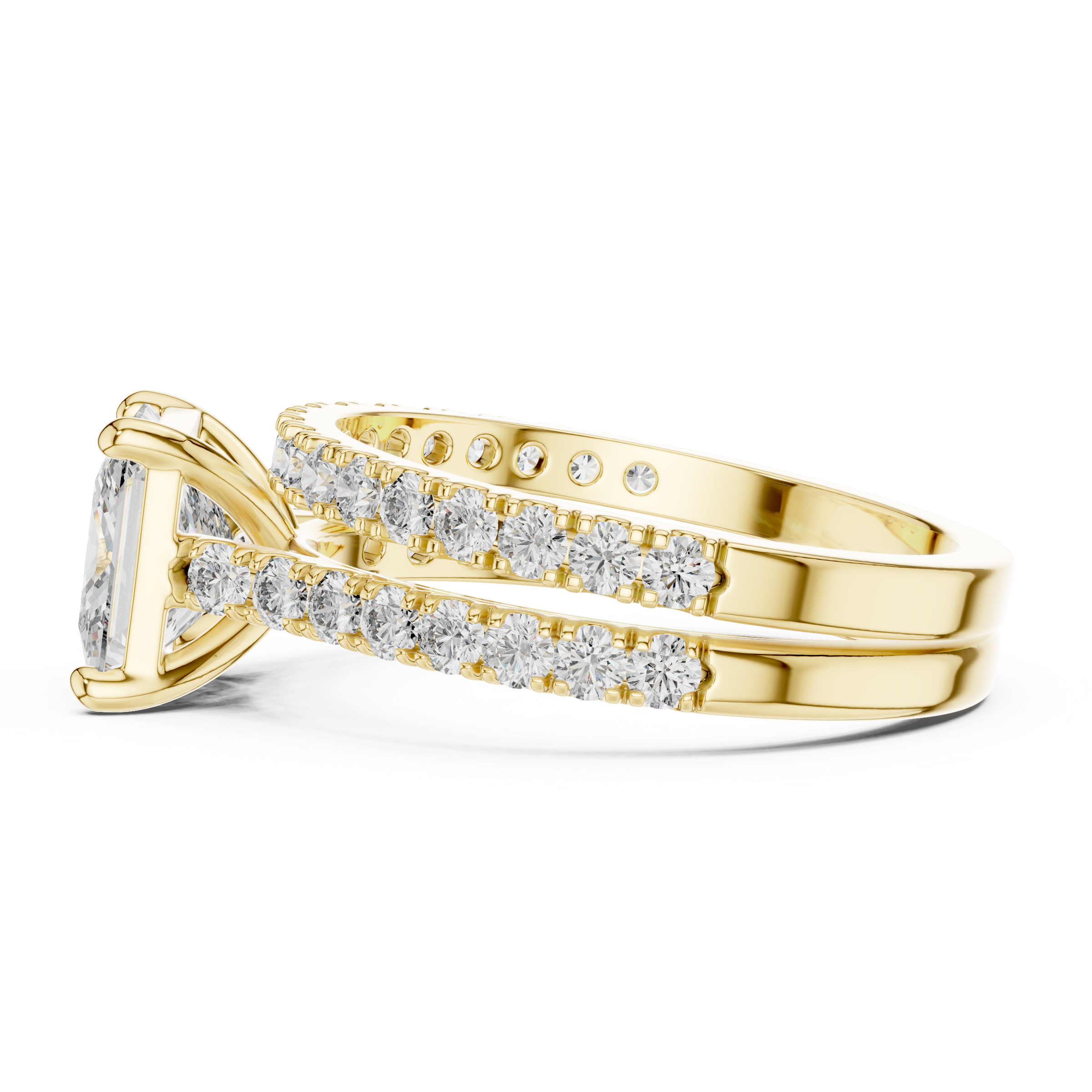 1–3 Carat Princess Cut Lab-Grown Diamond Solitaire Engagement Ring with Pave Band & Half Eternity Band in 18K Gold