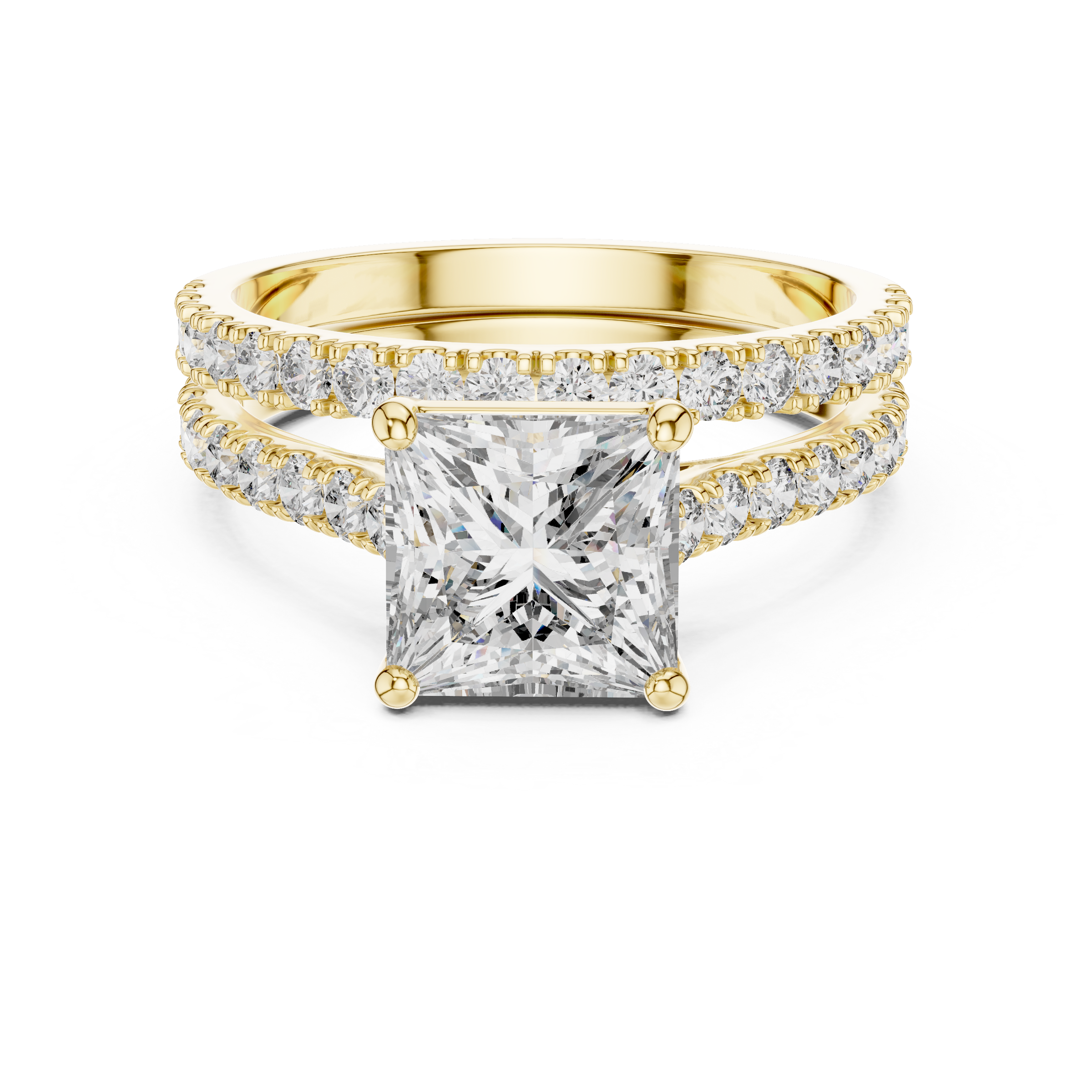 1–3 Carat Princess Cut Lab-Grown Diamond Solitaire Engagement Ring with Pave Band & Half Eternity Band in 18K Gold