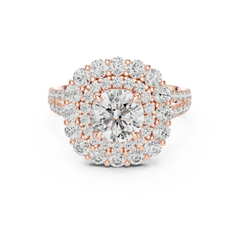 1–3 Carat Round Cut Lab-Grown Diamond Solitaire Engagement Ring with Double Halo & Split Shank Pave Band in 18K Gold