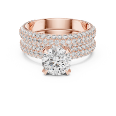 1–3 Carat Round Cut Lab-Grown Diamond Solitaire Engagement Ring with Triple Row Pave Setting & Triple Row Wedding Band in 18K Gold