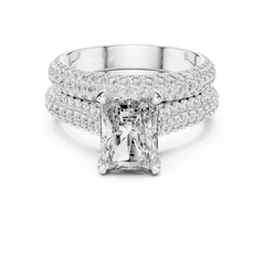 1–3 Carat Radiant Cut Lab-Grown Diamond Solitaire Engagement Ring with Hidden Halo, Triple Row Pave Setting & Triple Row Wedding Band in 18K Gold