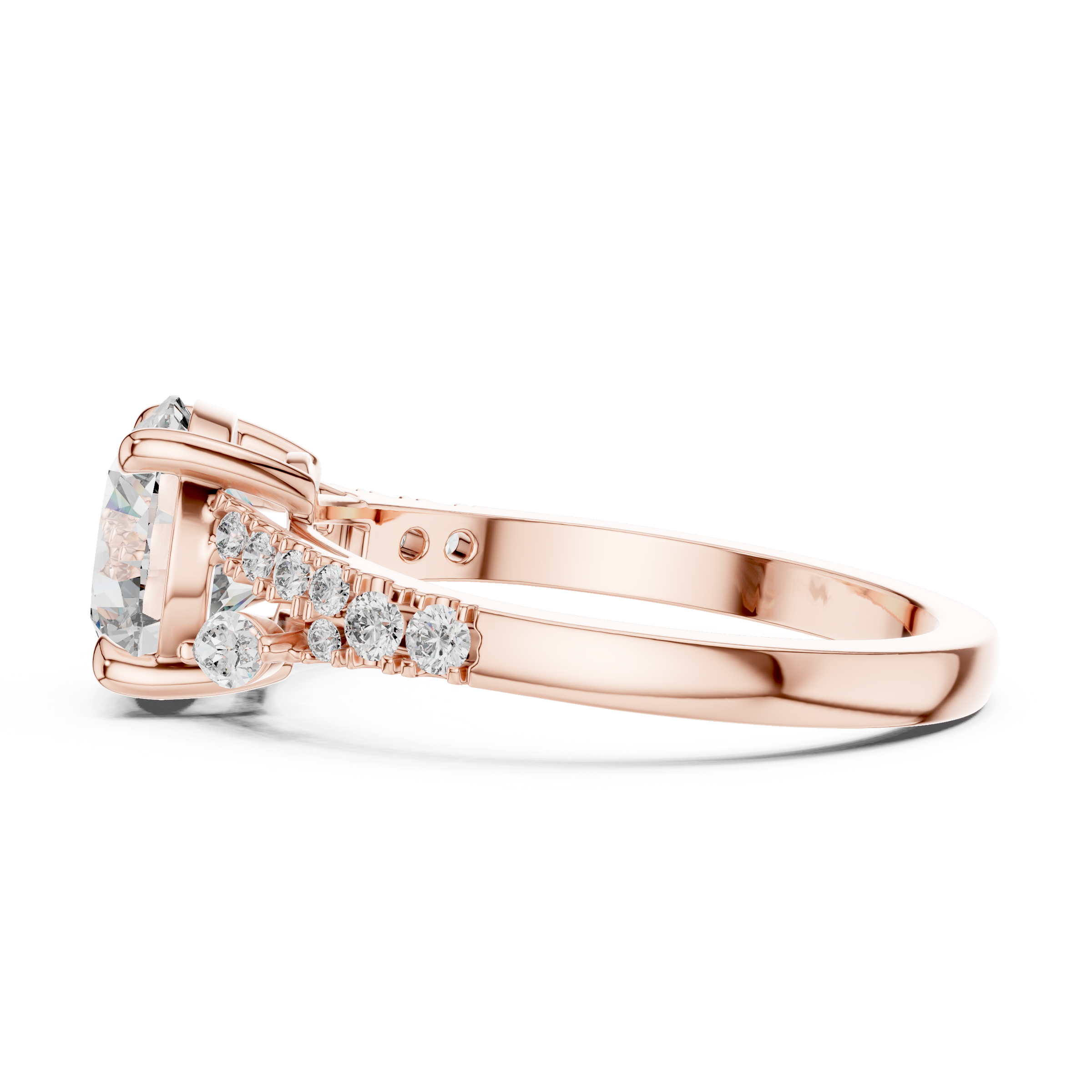 1–3 Carat Round Cut Lab-Grown Diamond Solitaire Engagement Ring with Split Shank Marquise & Round Pave Diamond Band in 18K Gold