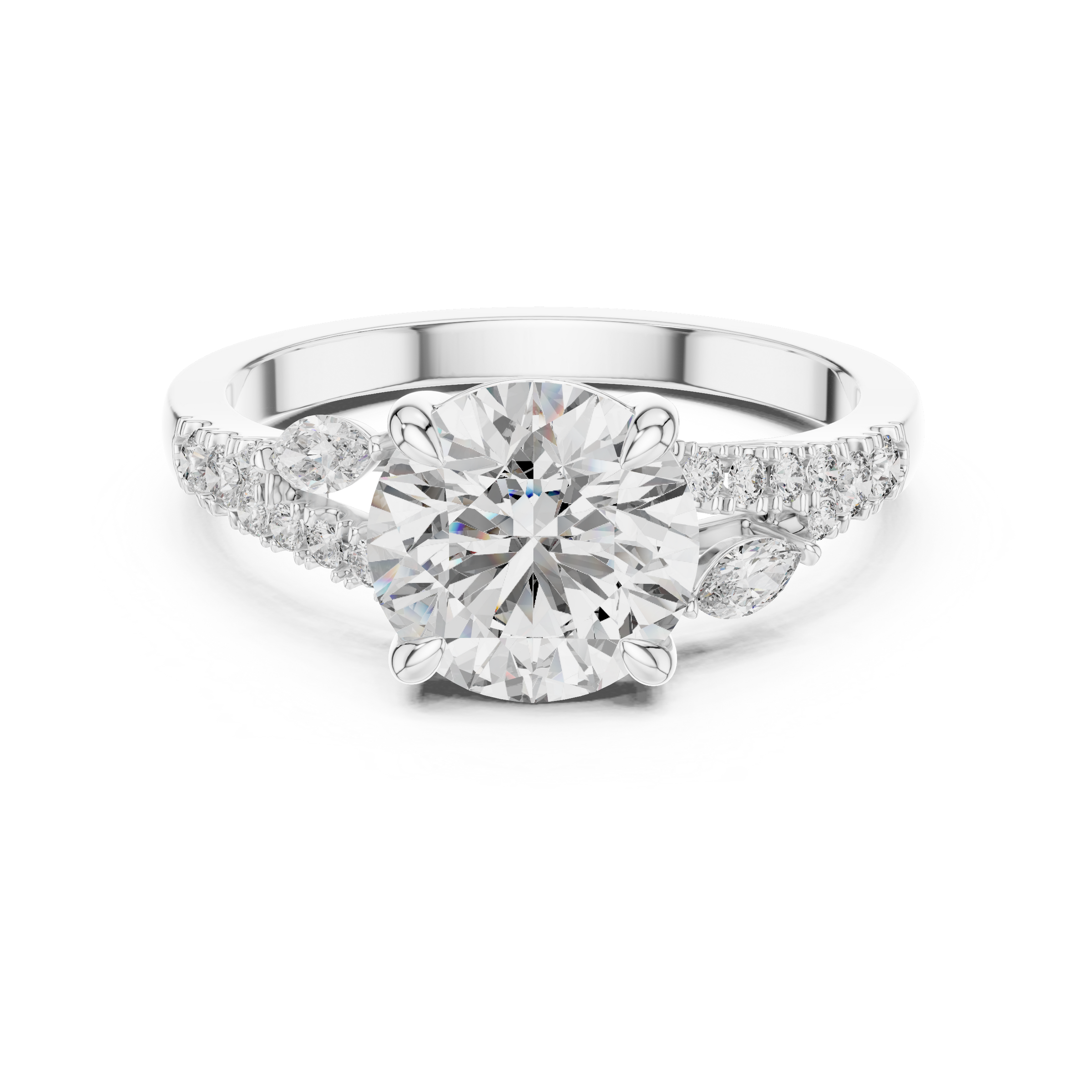 1–3 Carat Round Cut Lab-Grown Diamond Solitaire Engagement Ring with Split Shank Marquise & Round Pave Diamond Band in 18K Gold