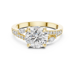 1–3 Carat Round Cut Lab-Grown Diamond Solitaire Engagement Ring with Split Shank Marquise & Round Pave Diamond Band in 18K Gold