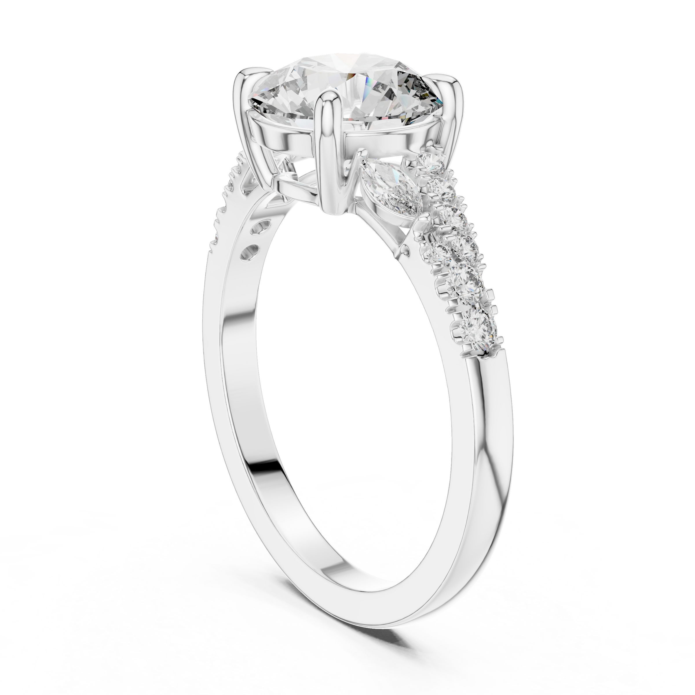 1–3 Carat Round Cut Lab-Grown Diamond Solitaire Engagement Ring with Split Shank Marquise & Round Pave Diamond Band in 18K Gold