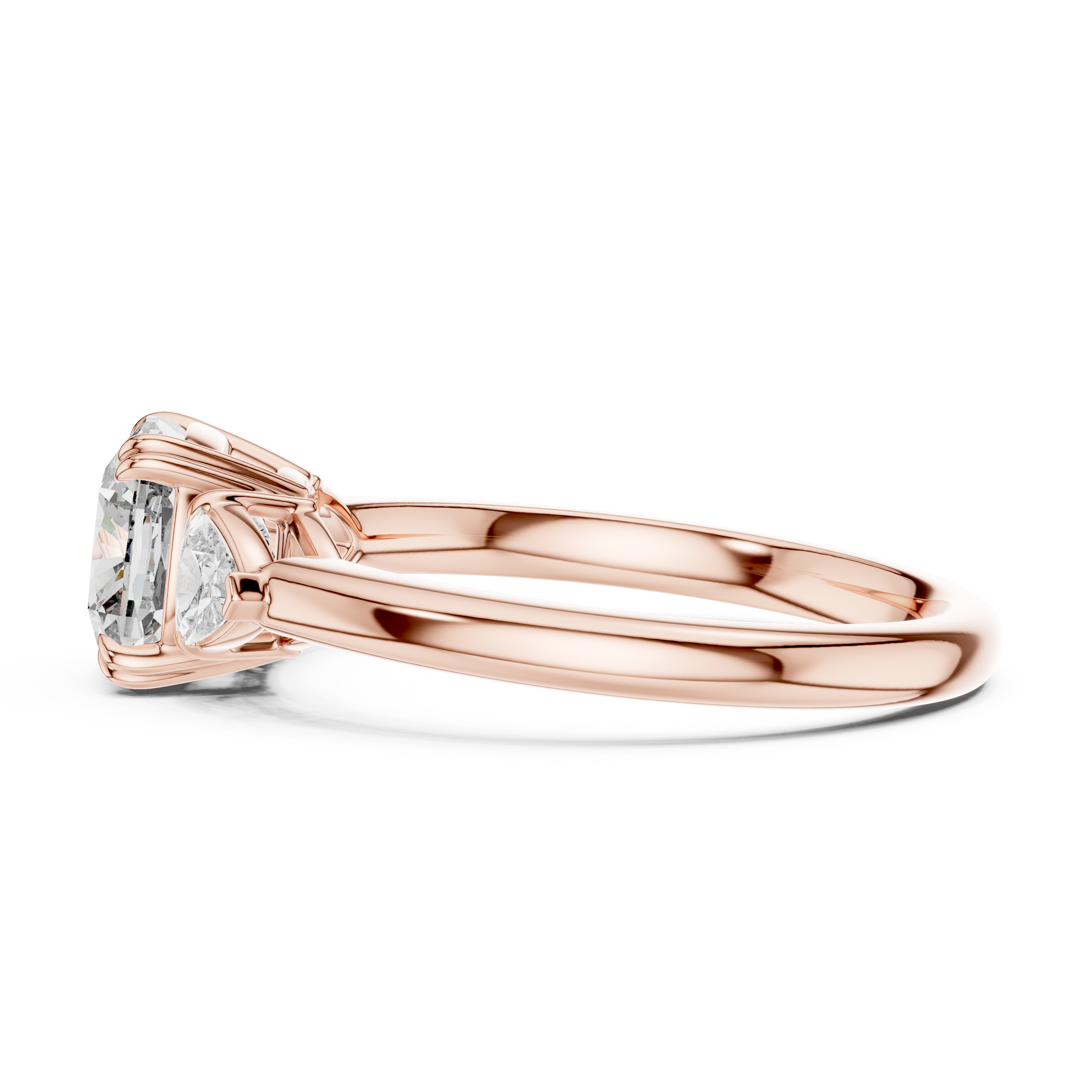 1–3 Carat Square Cushion Cut Lab-Grown Diamond Solitaire Trilogy Ring with Trillion Side Stones in 18K Gold