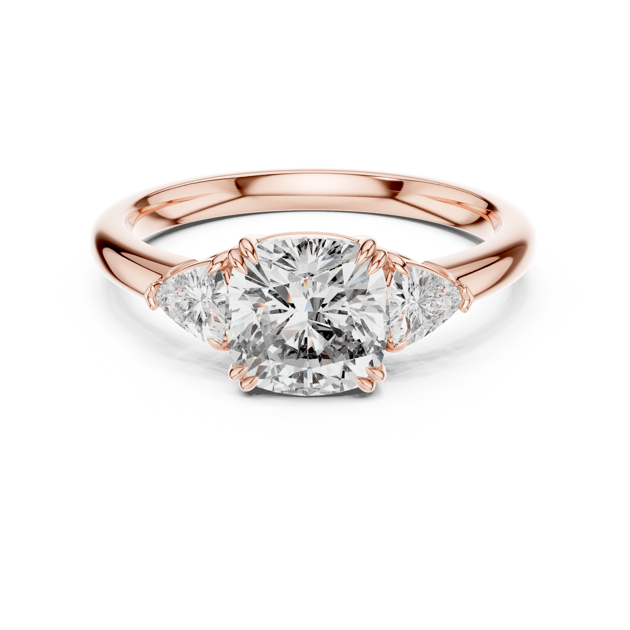 1–3 Carat Square Cushion Cut Lab-Grown Diamond Solitaire Trilogy Ring with Trillion Side Stones in 18K Gold