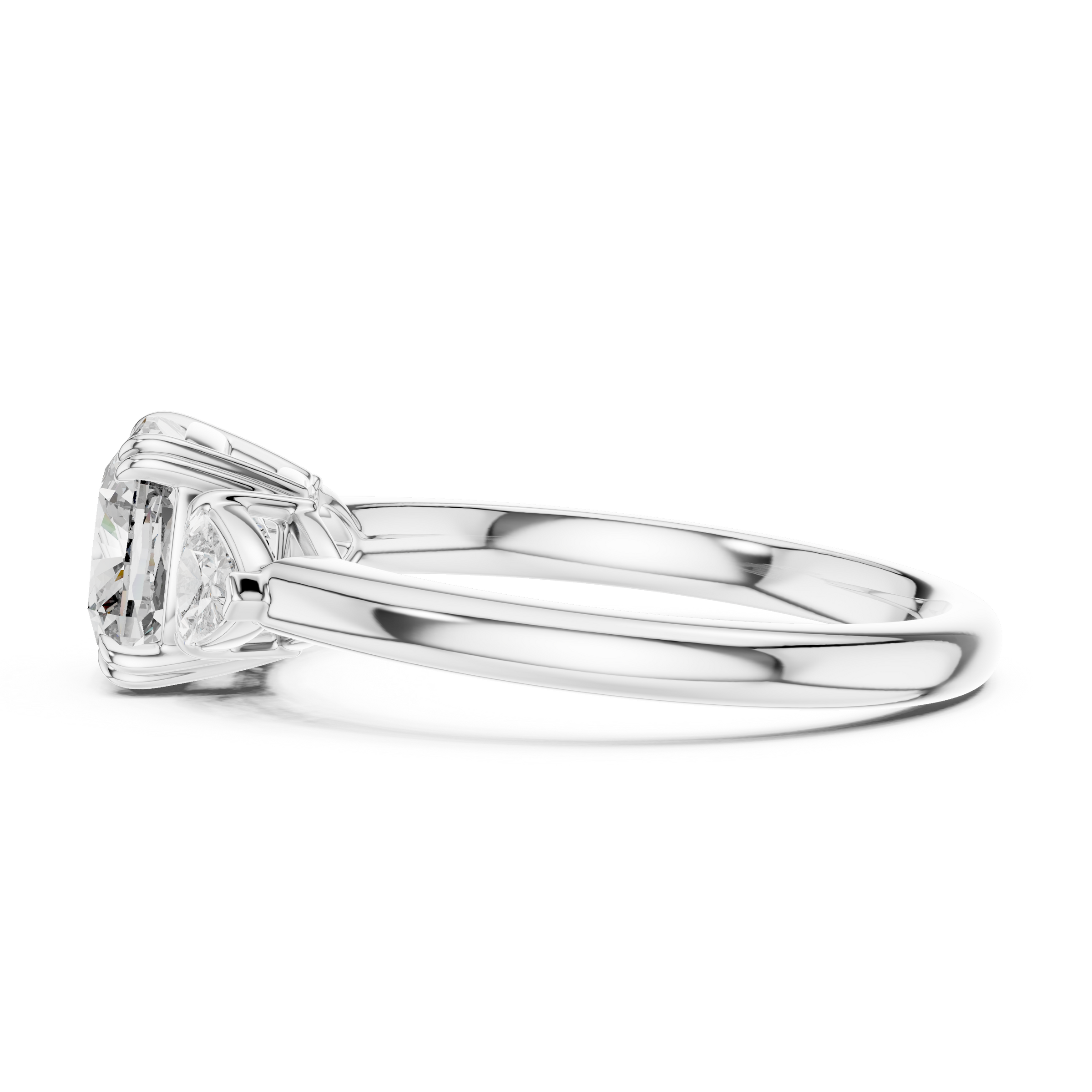 1–3 Carat Square Cushion Cut Lab-Grown Diamond Solitaire Trilogy Ring with Trillion Side Stones in 18K Gold
