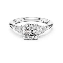 1–3 Carat Square Cushion Cut Lab-Grown Diamond Solitaire Trilogy Ring with Trillion Side Stones in 18K Gold