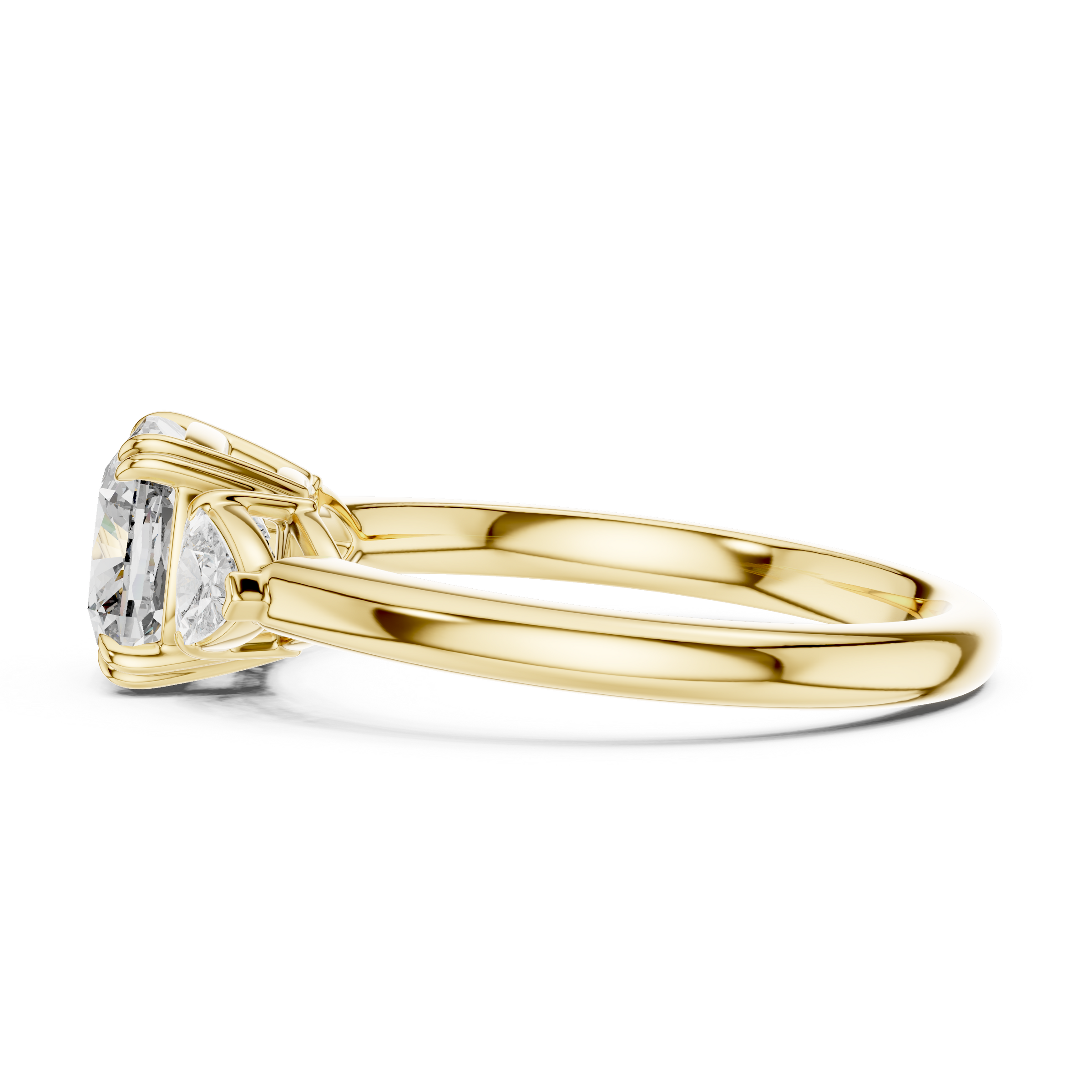 1–3 Carat Square Cushion Cut Lab-Grown Diamond Solitaire Trilogy Ring with Trillion Side Stones in 18K Gold