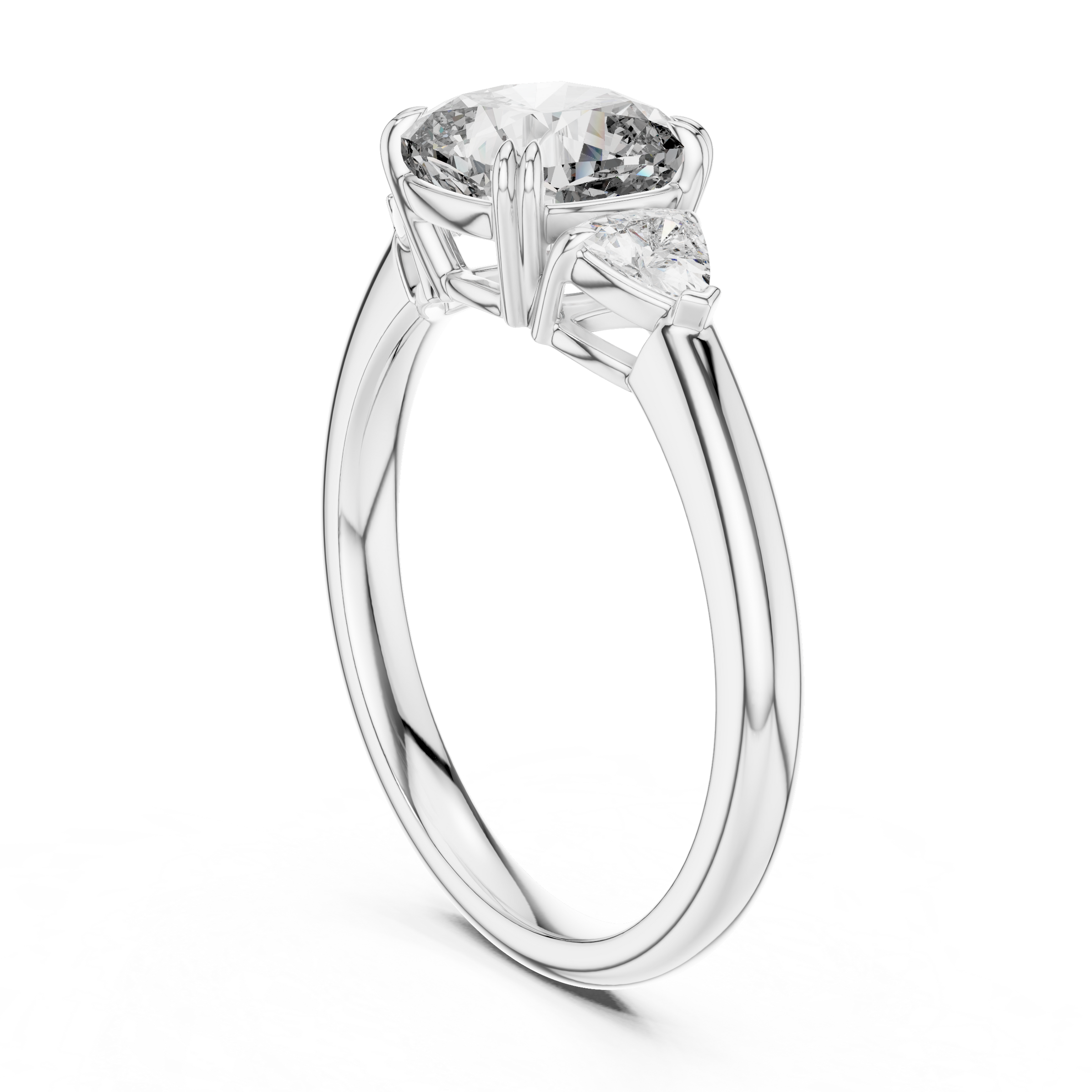 1–3 Carat Square Cushion Cut Lab-Grown Diamond Solitaire Trilogy Ring with Trillion Side Stones in 18K Gold