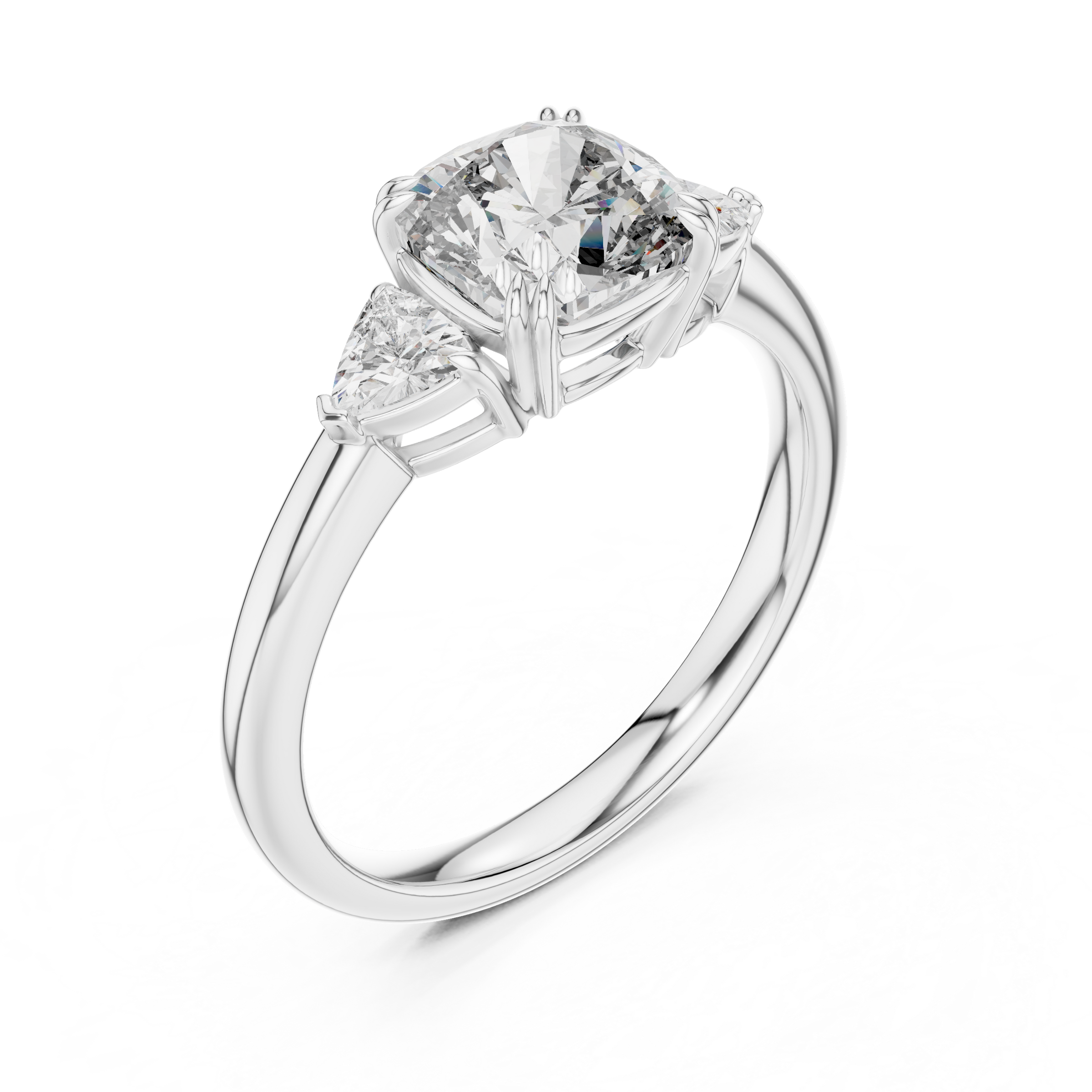 1–3 Carat Square Cushion Cut Lab-Grown Diamond Solitaire Trilogy Ring with Trillion Side Stones in 18K Gold