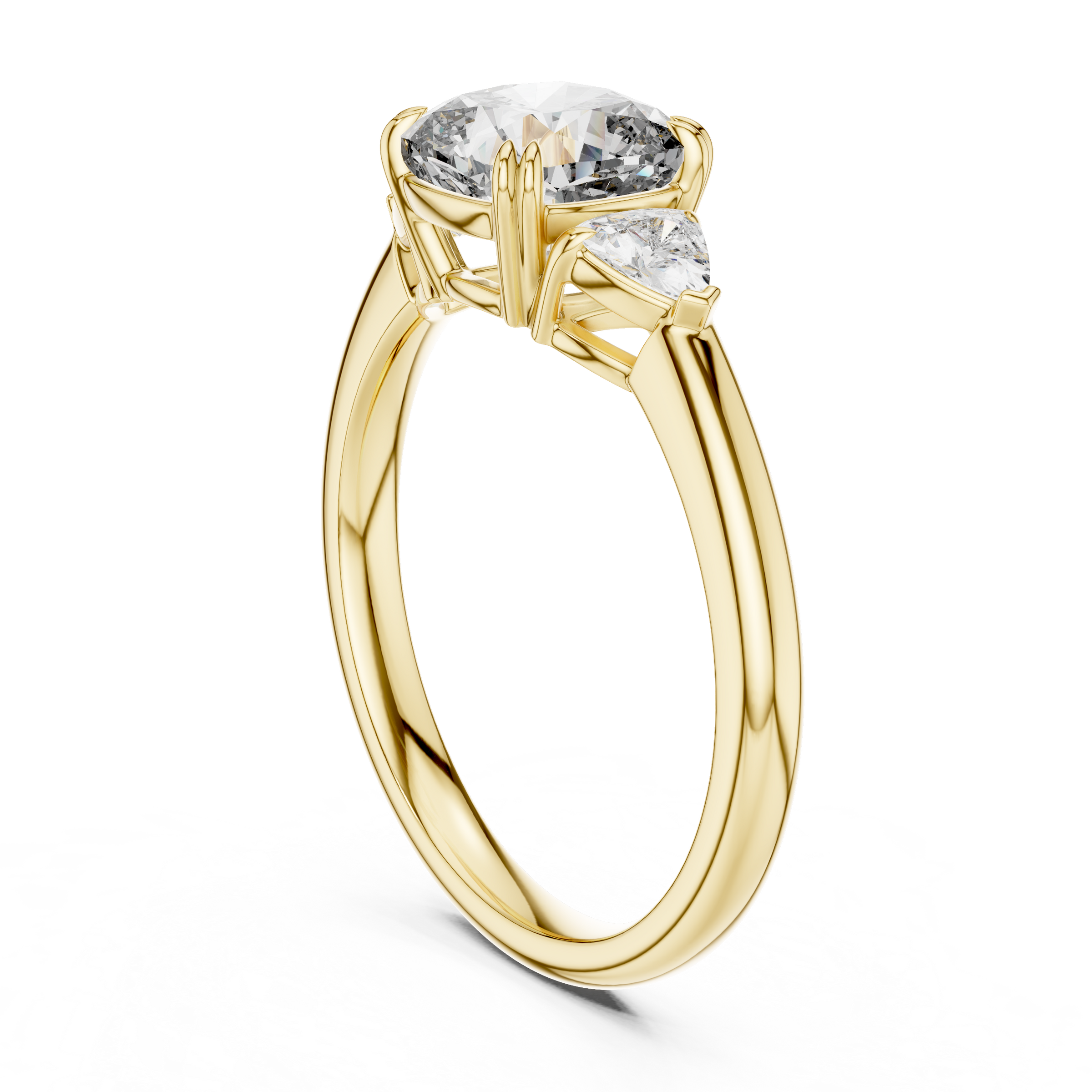 1–3 Carat Square Cushion Cut Lab-Grown Diamond Solitaire Trilogy Ring with Trillion Side Stones in 18K Gold