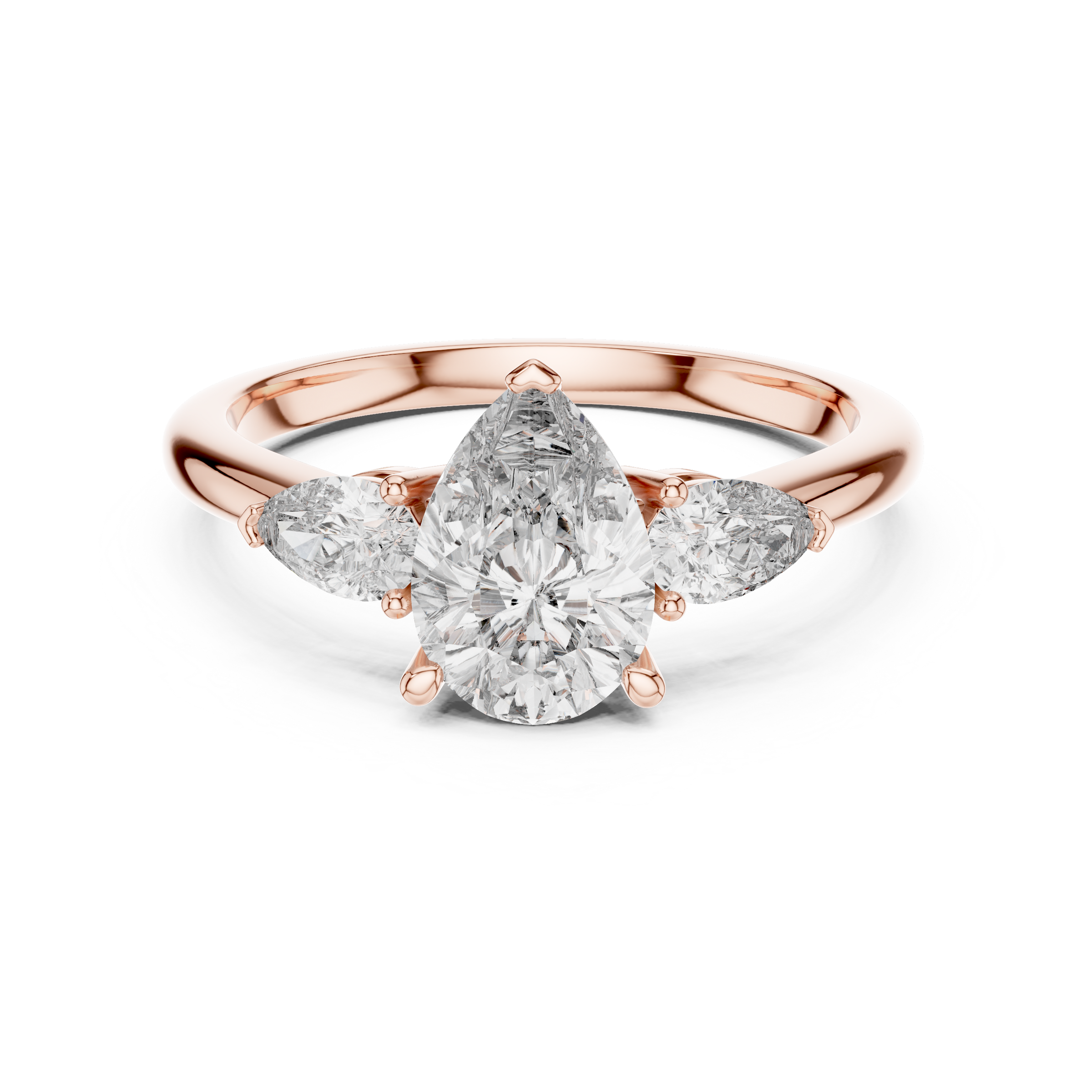 1–3 Carat Pear Cut Lab-Grown Diamond Solitaire Trilogy Ring with Pear Side Stones in 18K Gold