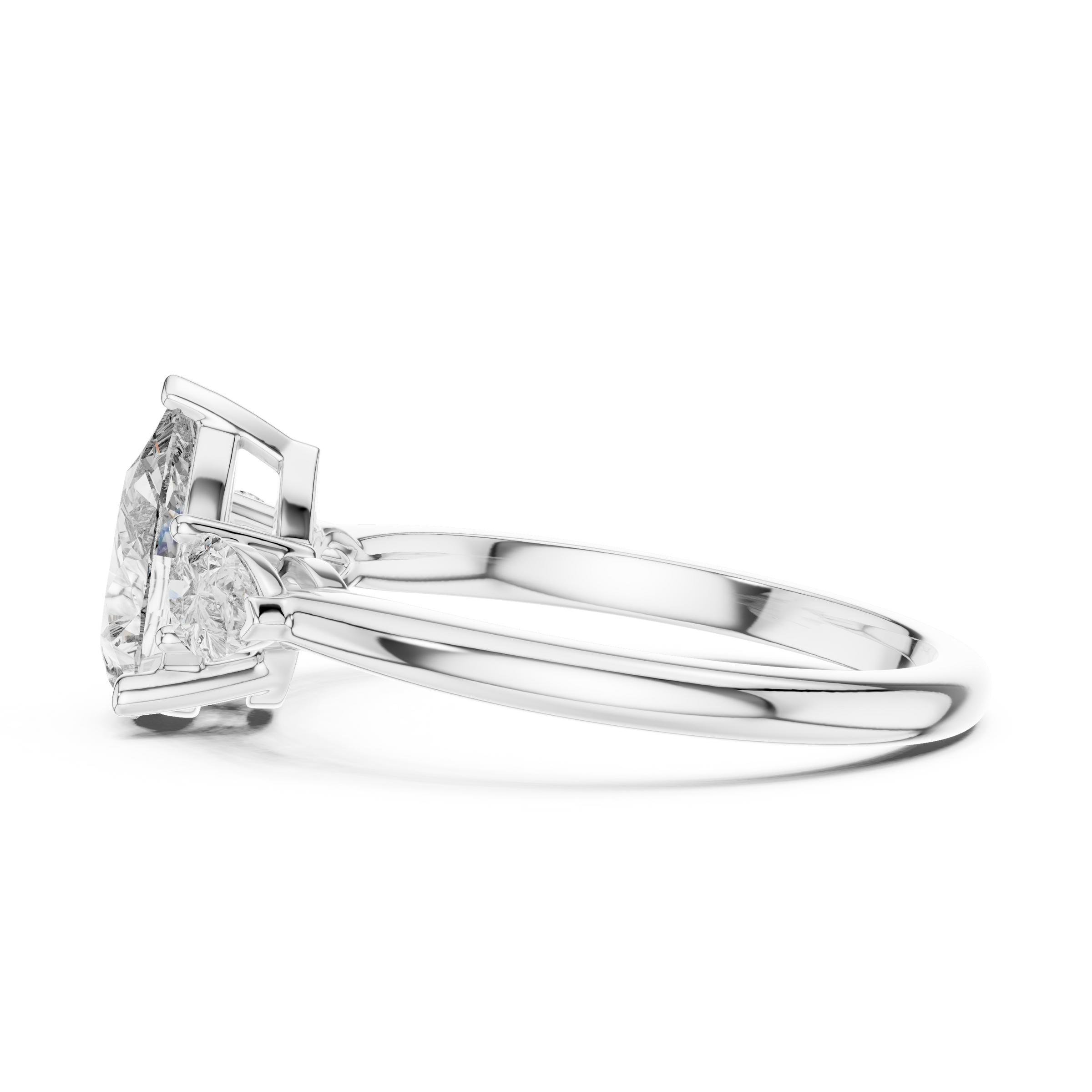 1–3 Carat Pear Cut Lab-Grown Diamond Solitaire Trilogy Ring with Pear Side Stones in 18K Gold