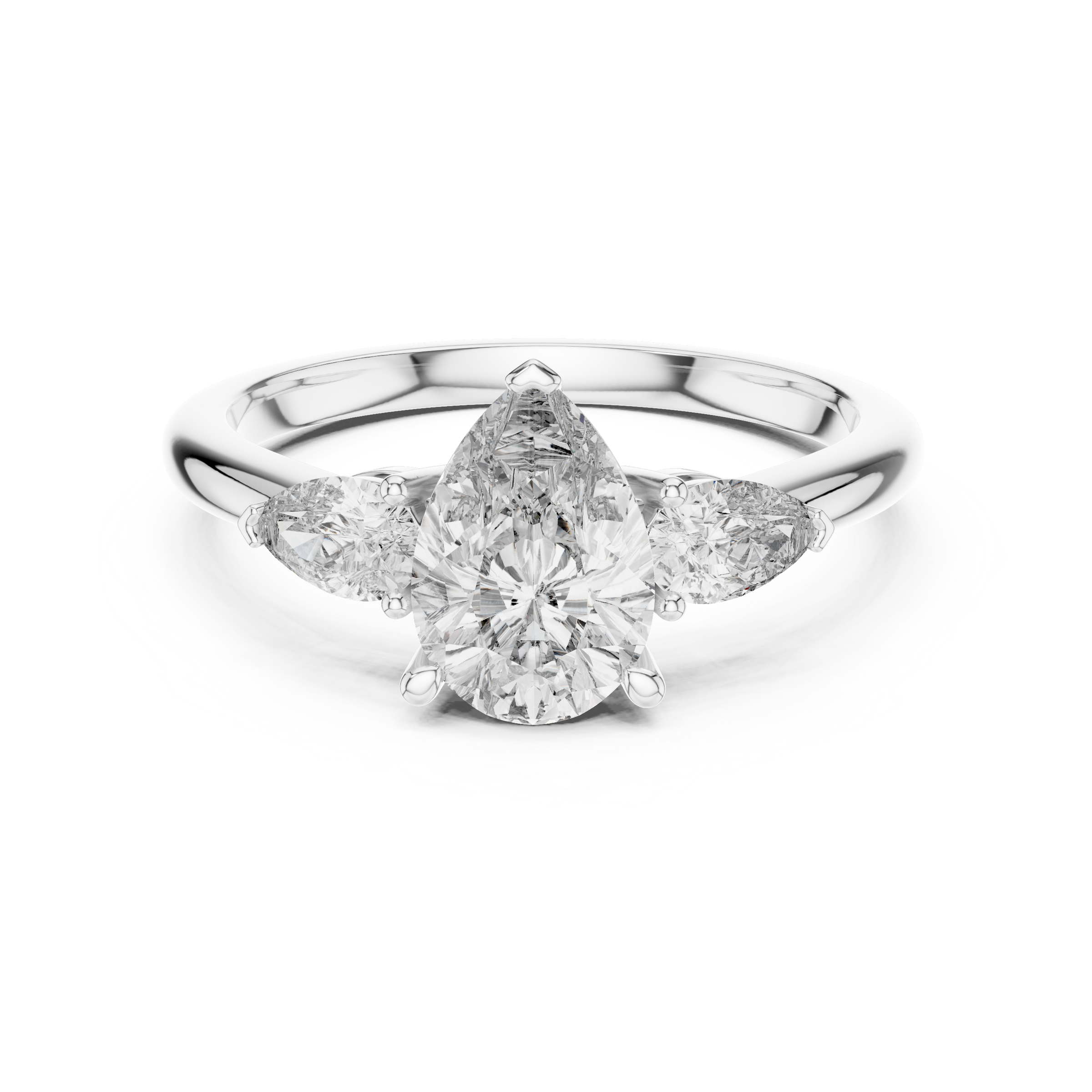 1–3 Carat Pear Cut Lab-Grown Diamond Solitaire Trilogy Ring with Pear Side Stones in 18K Gold