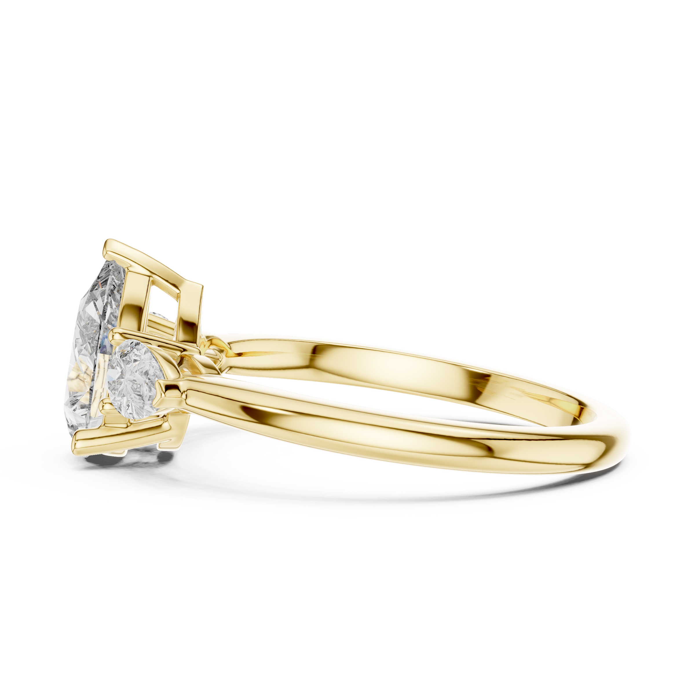 1–3 Carat Pear Cut Lab-Grown Diamond Solitaire Trilogy Ring with Pear Side Stones in 18K Gold