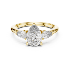 1–3 Carat Pear Cut Lab-Grown Diamond Solitaire Trilogy Ring with Pear Side Stones in 18K Gold