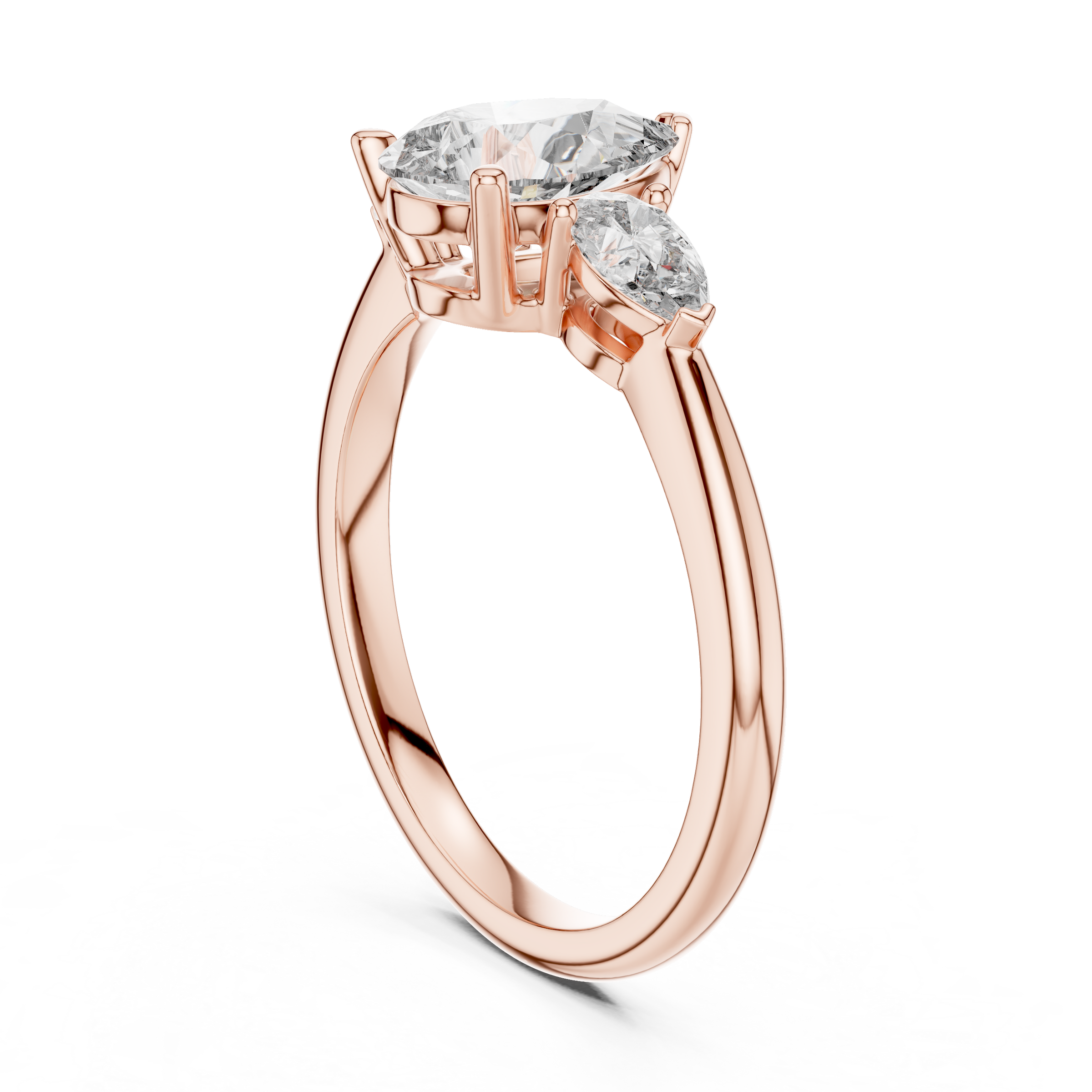 1–3 Carat Pear Cut Lab-Grown Diamond Solitaire Trilogy Ring with Pear Side Stones in 18K Gold