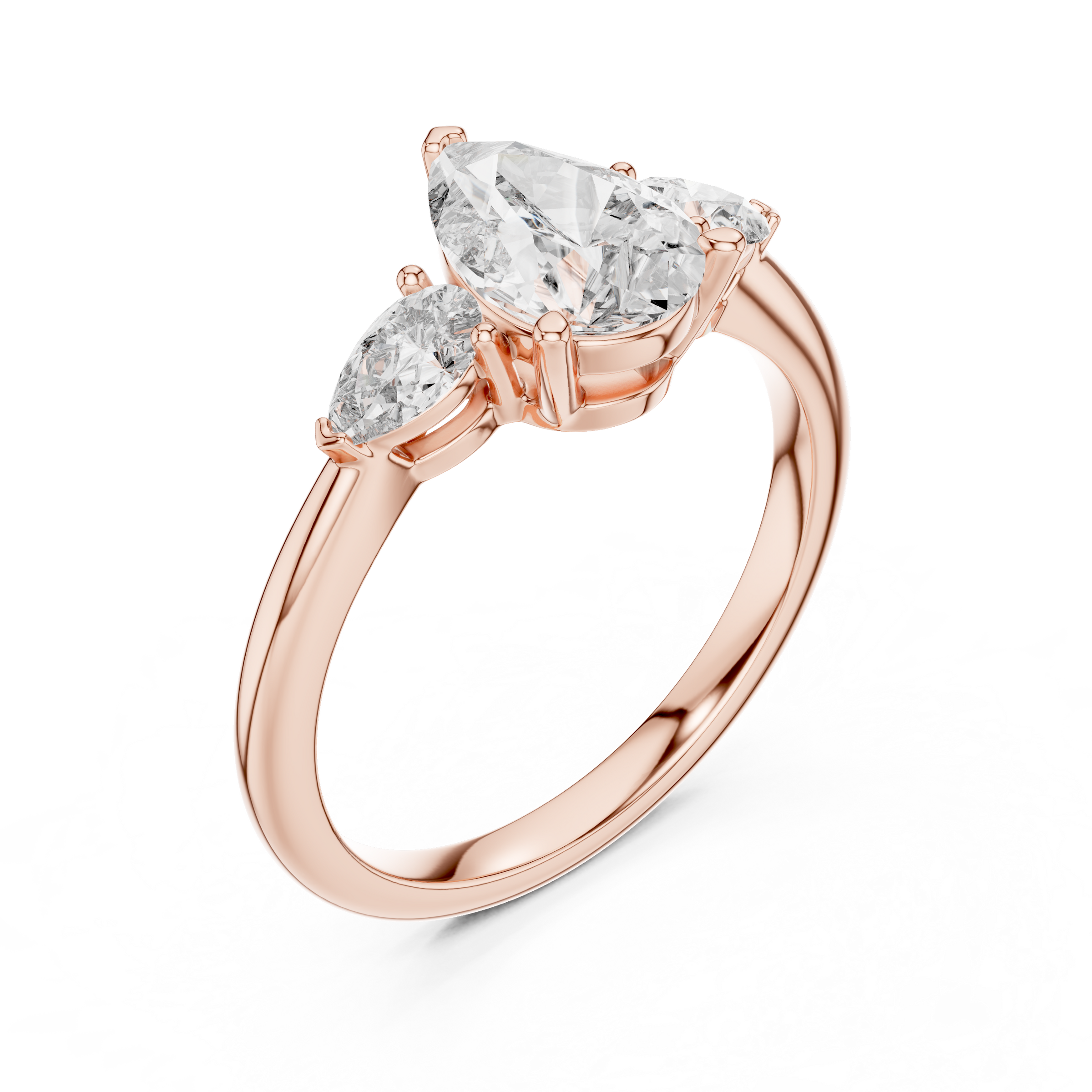 1–3 Carat Pear Cut Lab-Grown Diamond Solitaire Trilogy Ring with Pear Side Stones in 18K Gold