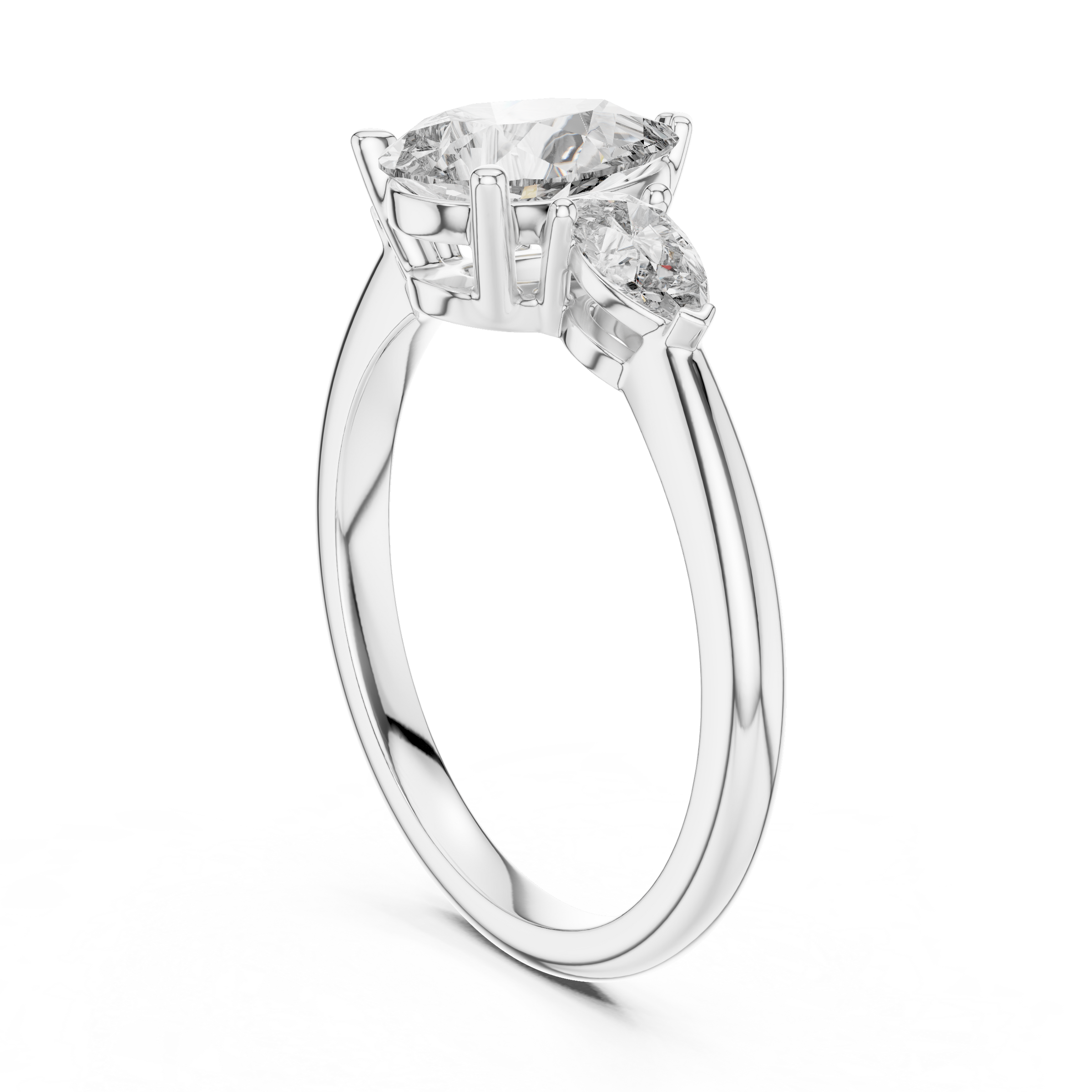 1–3 Carat Pear Cut Lab-Grown Diamond Solitaire Trilogy Ring with Pear Side Stones in 18K Gold