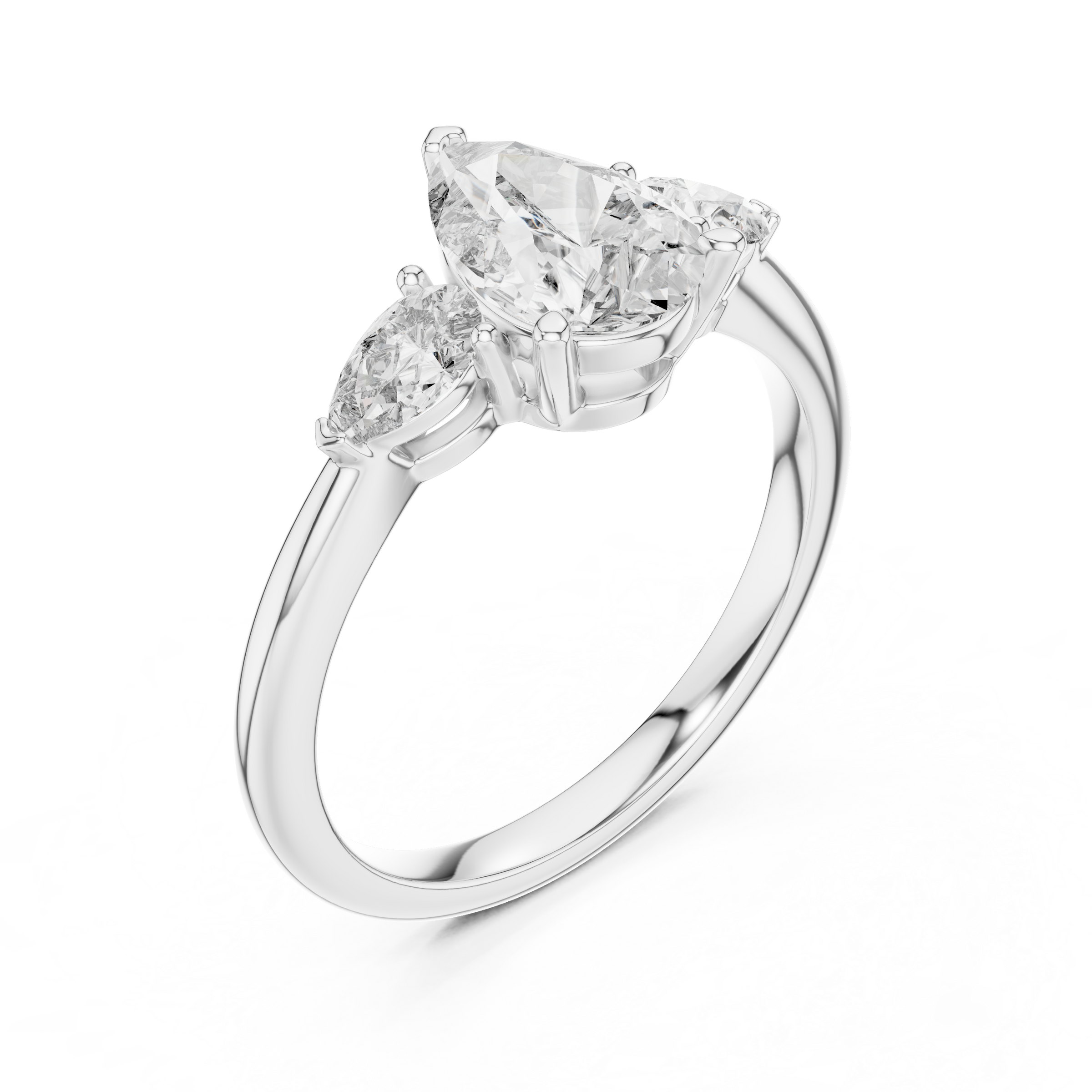 1–3 Carat Pear Cut Lab-Grown Diamond Solitaire Trilogy Ring with Pear Side Stones in 18K Gold