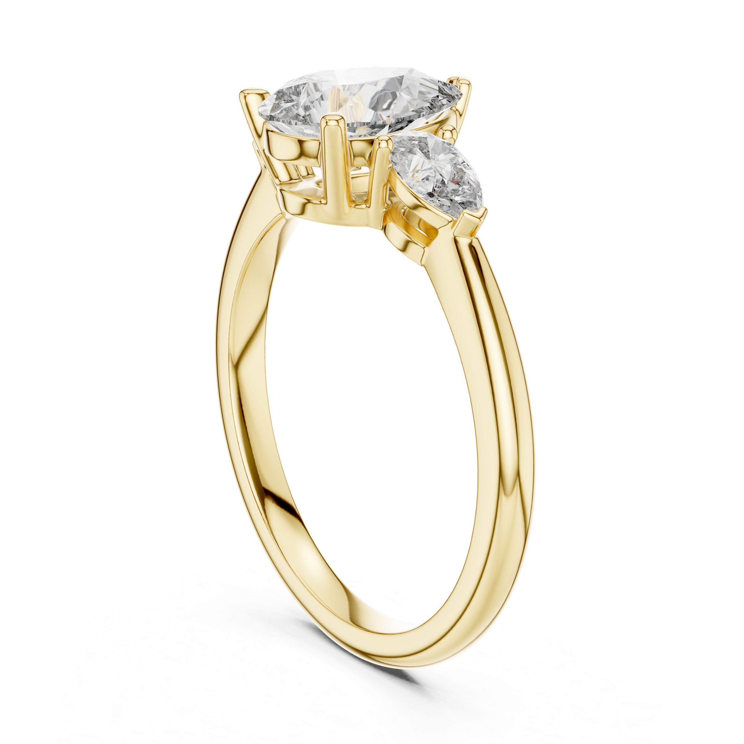 1–3 Carat Pear Cut Lab-Grown Diamond Solitaire Trilogy Ring with Pear Side Stones in 18K Gold