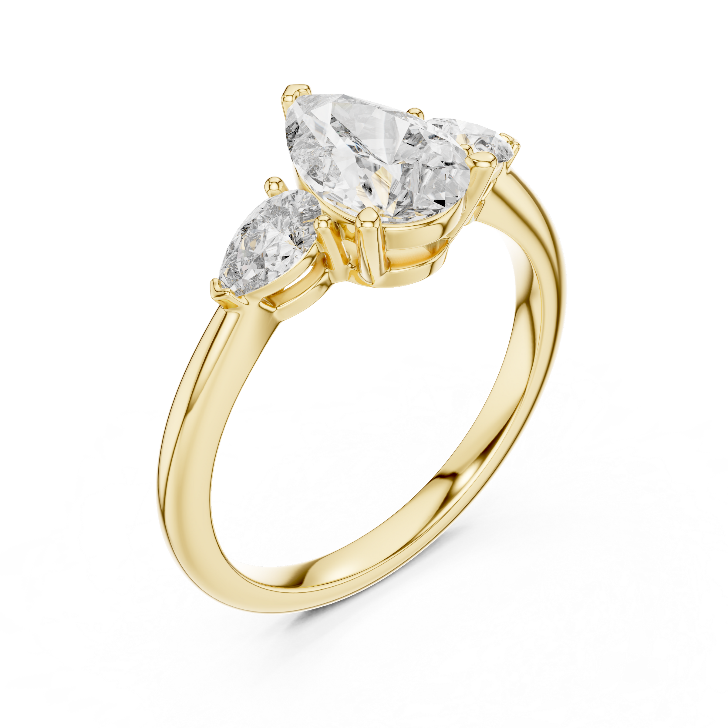 1–3 Carat Pear Cut Lab-Grown Diamond Solitaire Trilogy Ring with Pear Side Stones in 18K Gold
