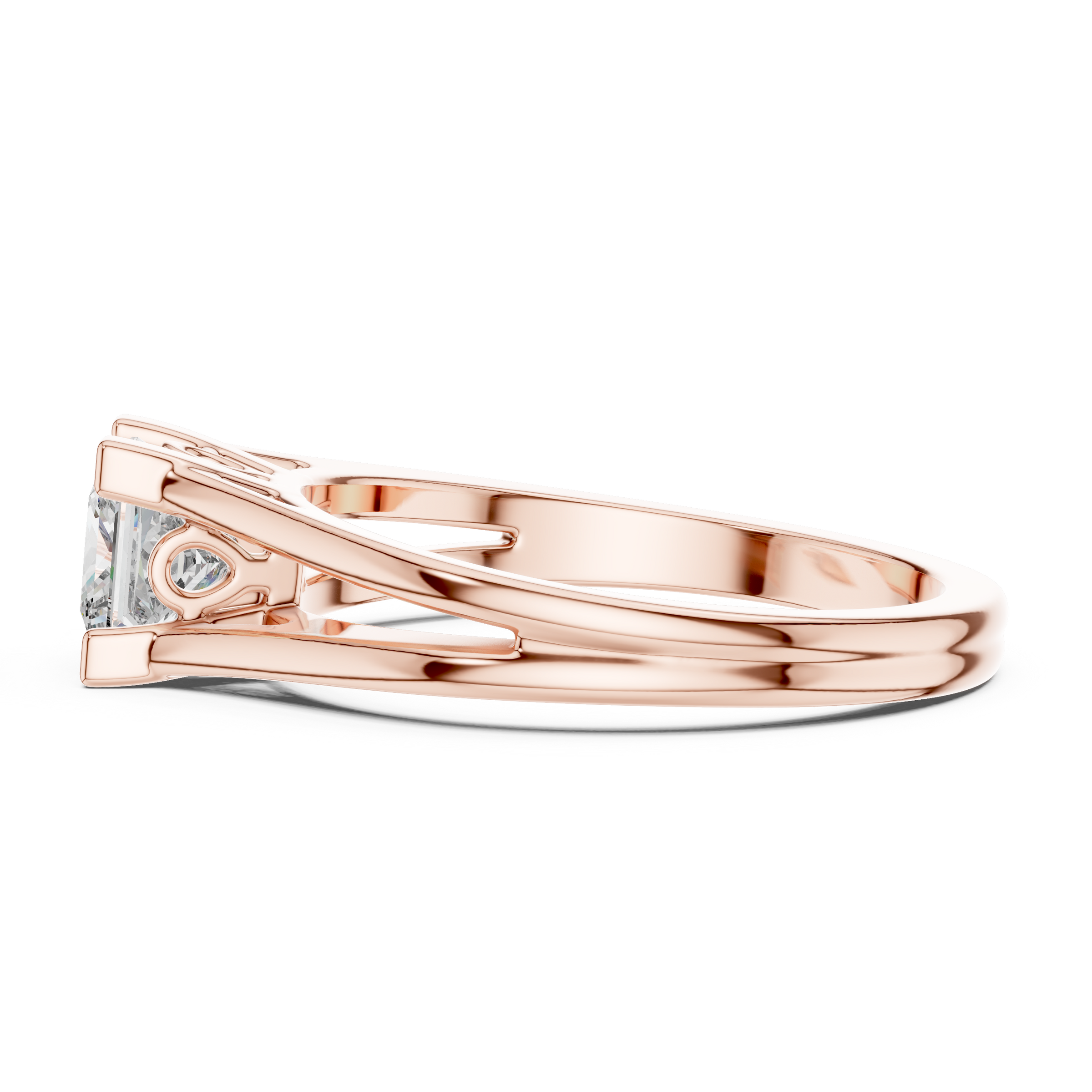 1–3 Carat Princess Cut Lab-Grown Diamond Solitaire Engagement Ring with Split Shank Plain Band in 18K Gold