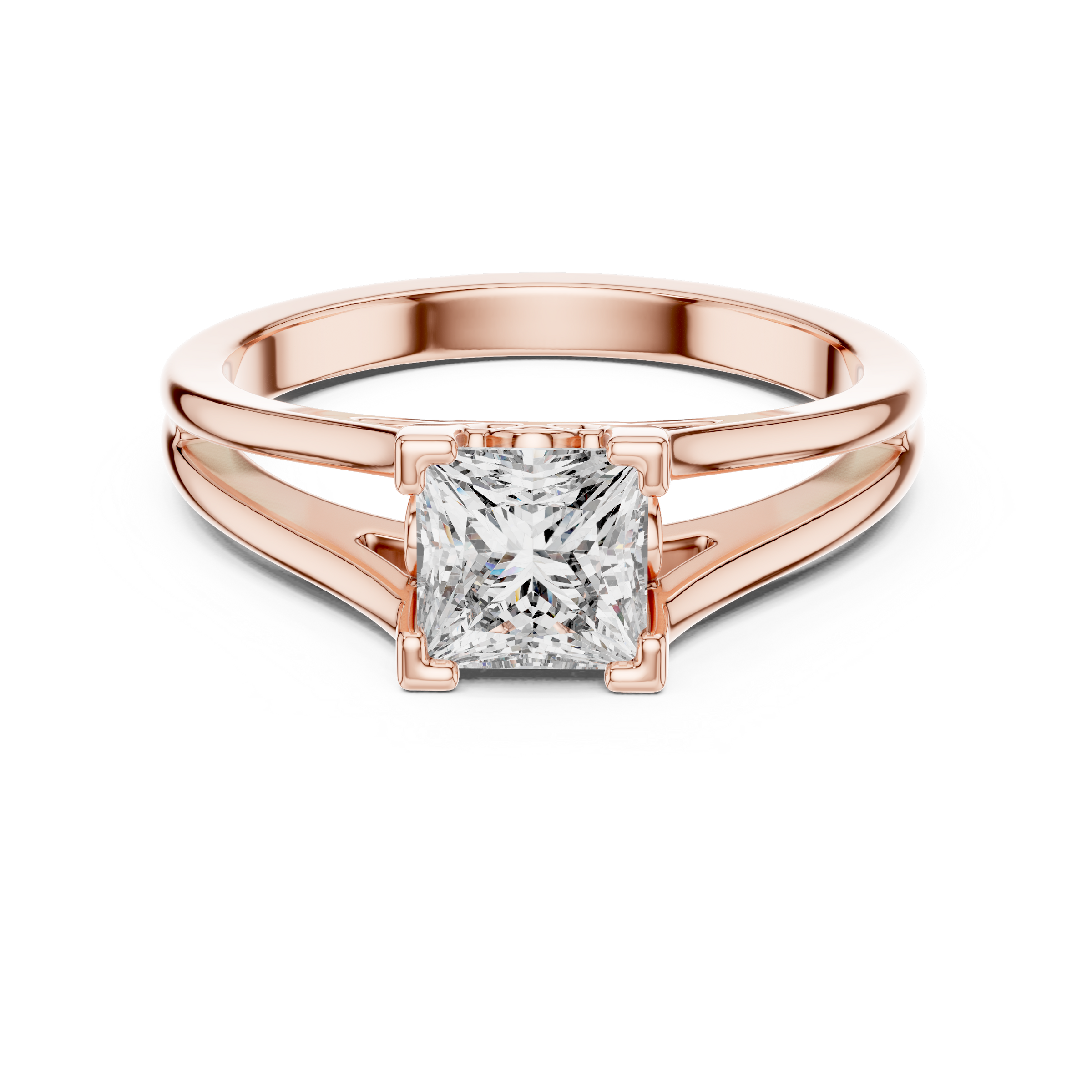 1–3 Carat Princess Cut Lab-Grown Diamond Solitaire Engagement Ring with Split Shank Plain Band in 18K Gold