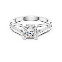 1–3 Carat Princess Cut Lab-Grown Diamond Solitaire Engagement Ring with Split Shank Plain Band in 18K Gold