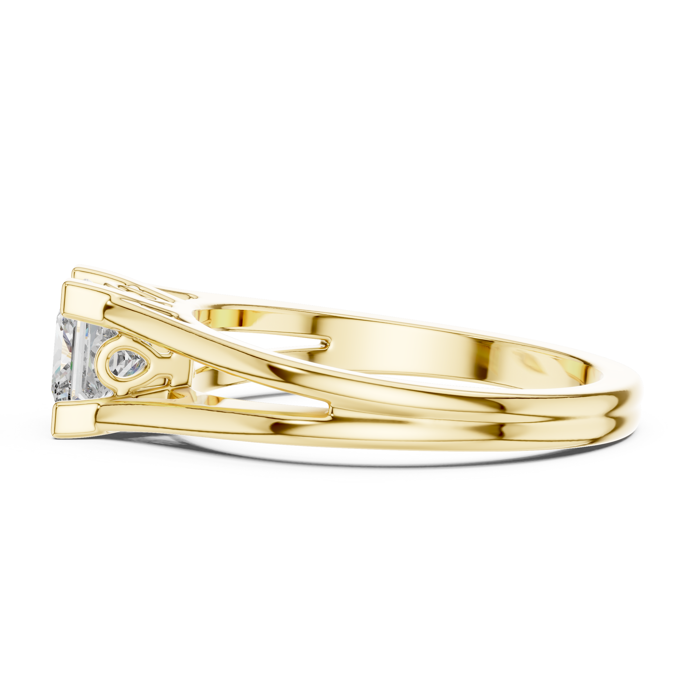 1–3 Carat Princess Cut Lab-Grown Diamond Solitaire Engagement Ring with Split Shank Plain Band in 18K Gold