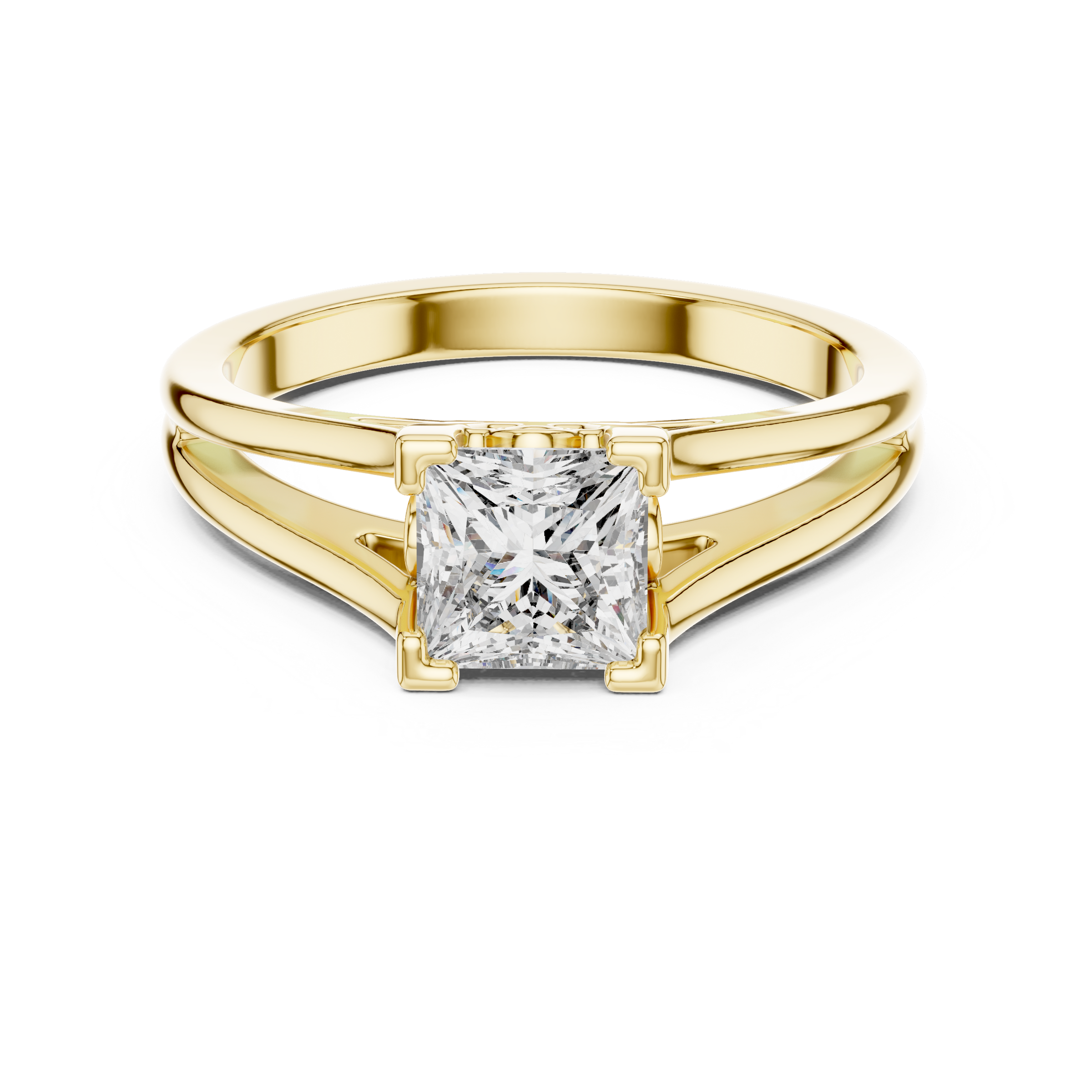 1–3 Carat Princess Cut Lab-Grown Diamond Solitaire Engagement Ring with Split Shank Plain Band in 18K Gold